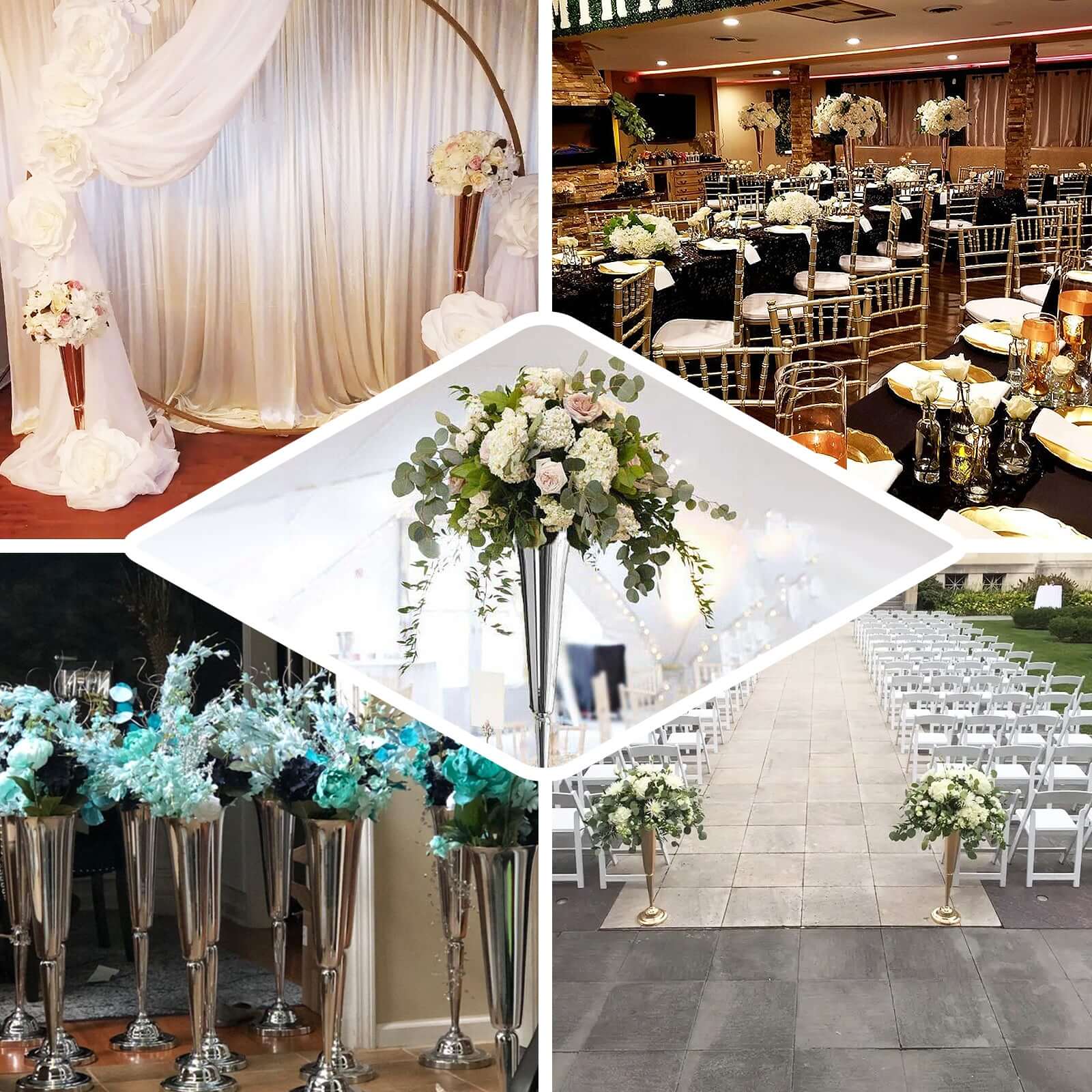 2 Pack 29" Gold Metal Trumpet Vases Set, Tall Floral Vase for Flower Arrangements & Table Centerpieces