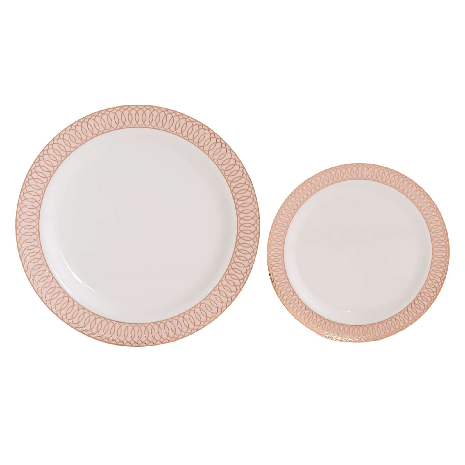 10-Pack Plastic Round Dinner Plates 10" White with Blush Rose Gold Spiral Rim - Chic Disposable Party Plates
