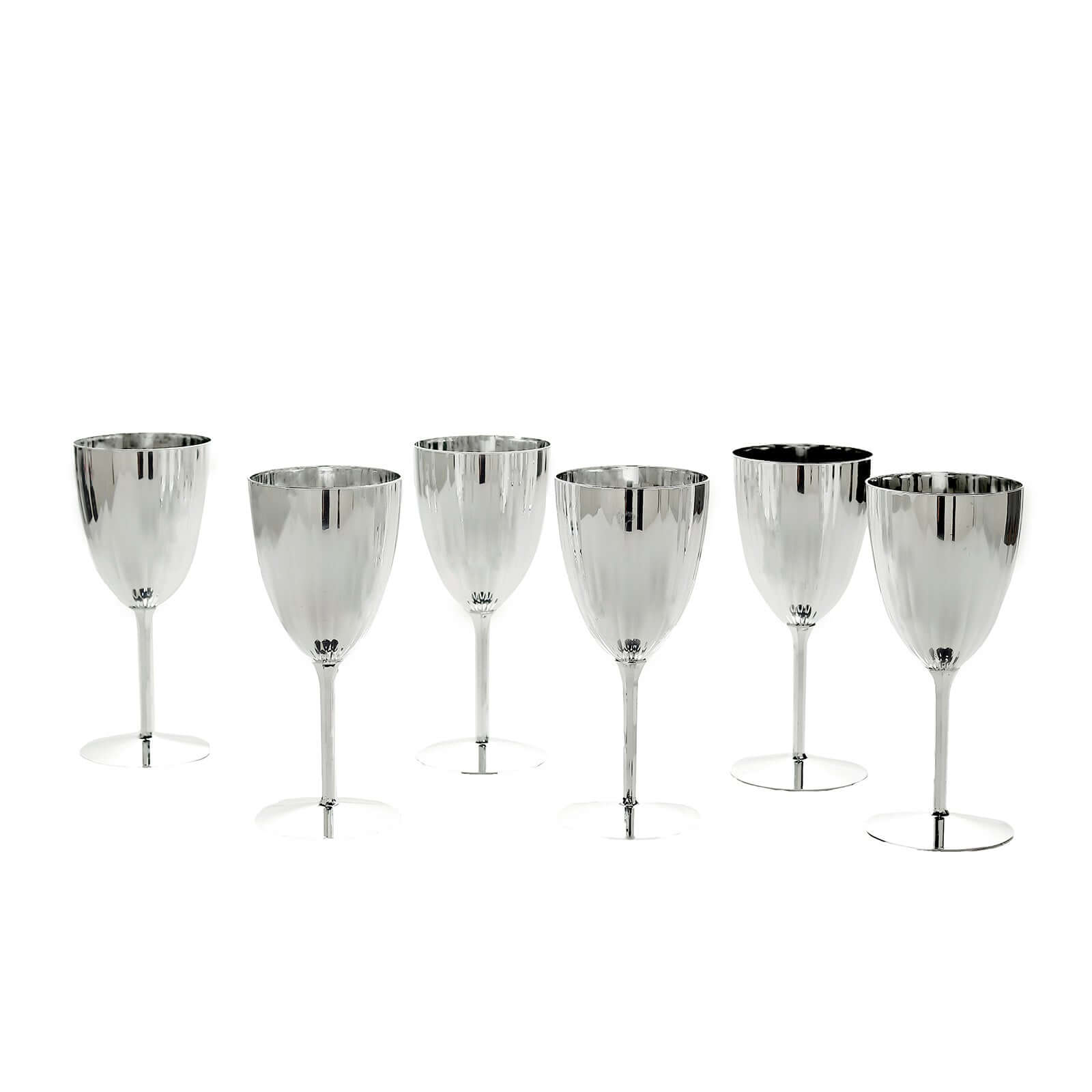 6-Pack Plastic Wine Glasses in Metallic Silver - Classy Disposable Goblets for Parties, Receptions & Banquets 8oz