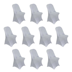 10 Pack Stretch Spandex Chair Covers Silver for Folding Chairs - Durable 160GSM Fitted Slipcovers