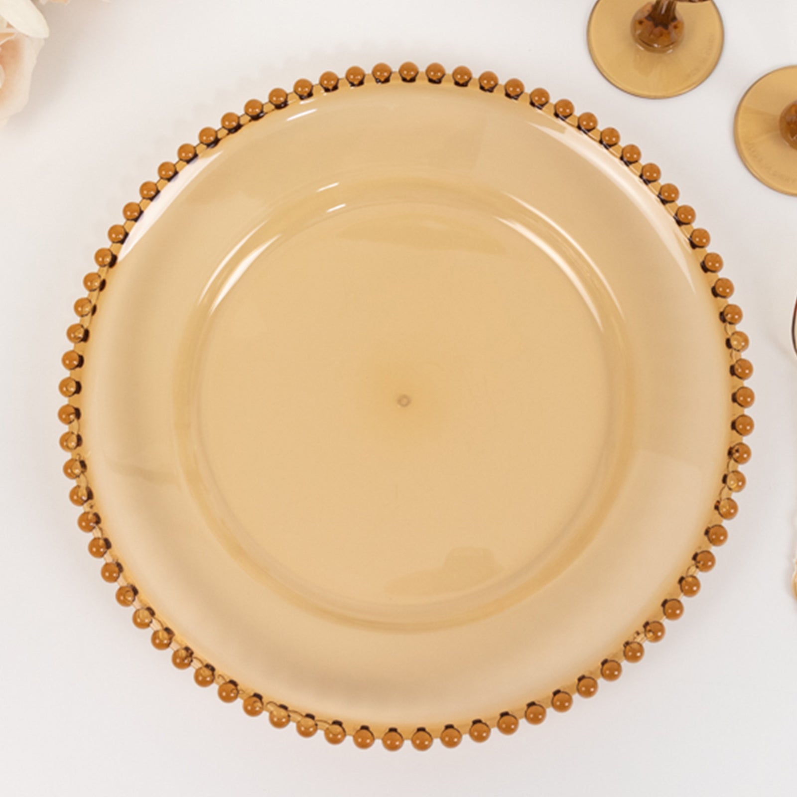 6-Pack Acrylic Round Charger Plates 13" in Amber Gold with Beaded Rim, Decorative Dinner Party Charger Tableware