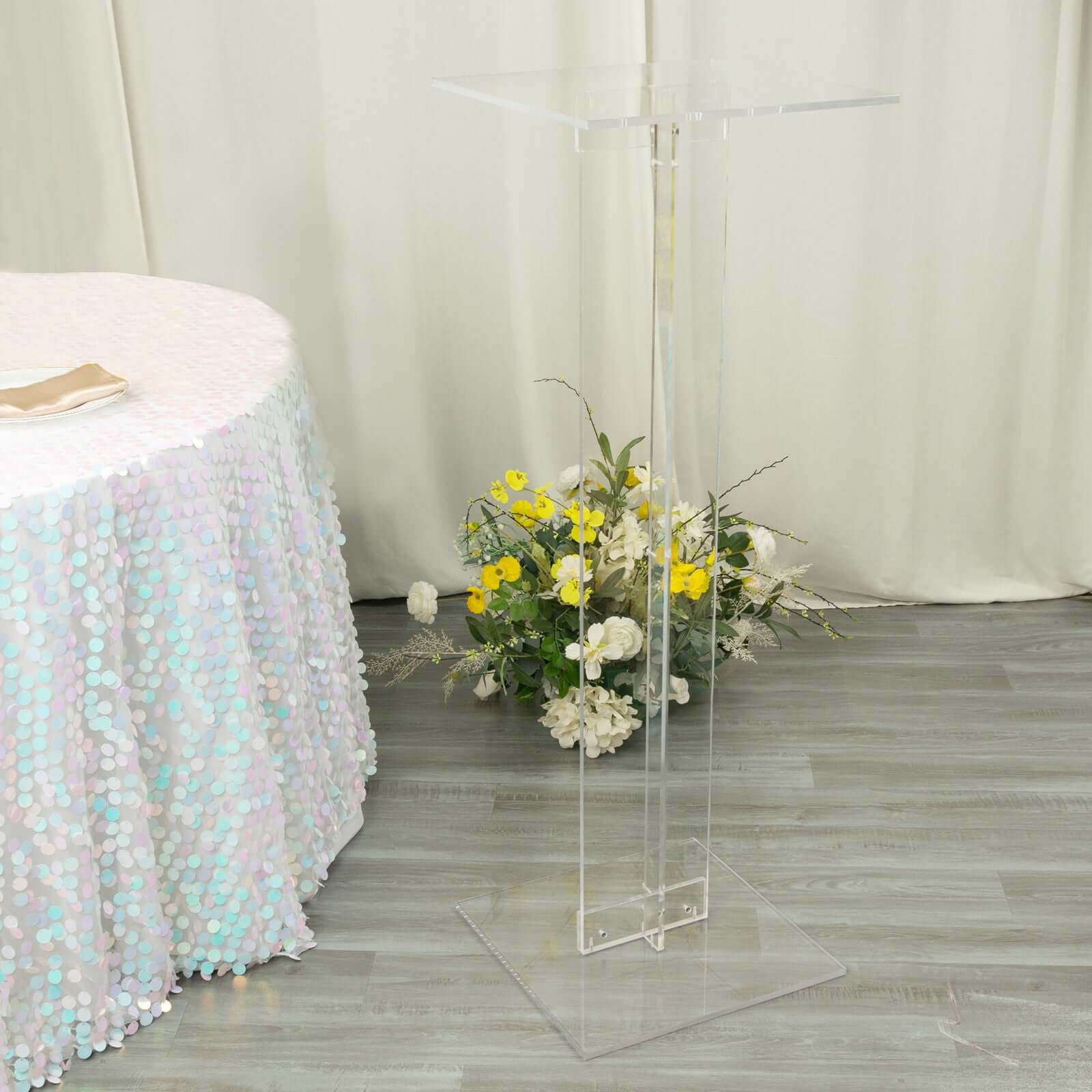 Acrylic Wedding Aisle Display Stand Flower Pedestal with Square Bases Clear - Durable 10mm Thick Centerpiece for Events 46"