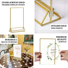 6-Pack Gold Frame Acrylic Table Sign Holders Double-Sided Display for Numbers and Menus - Perfect for Weddings 5"x9"