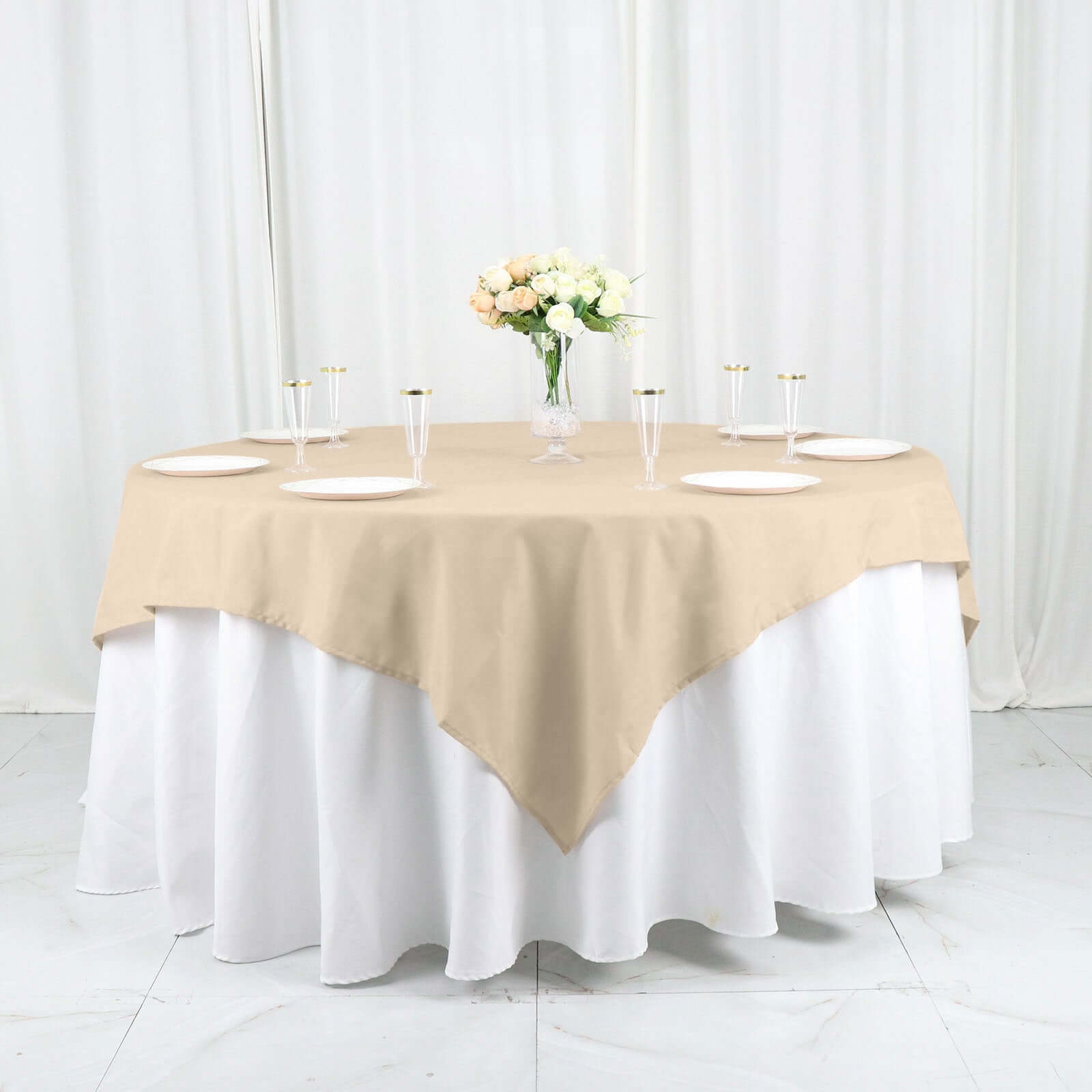 Polyester 70"x70" Table Overlay Square Tablecloth Nude - Wrinkle-Resistant & Durable Table Cover