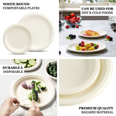 50-Pack Bagasse 9" Round Dinner Plates in White Biodegradable - Biodegradable Disposable Sugarcane Party Plates for Outdoor Celebrations & Picnics