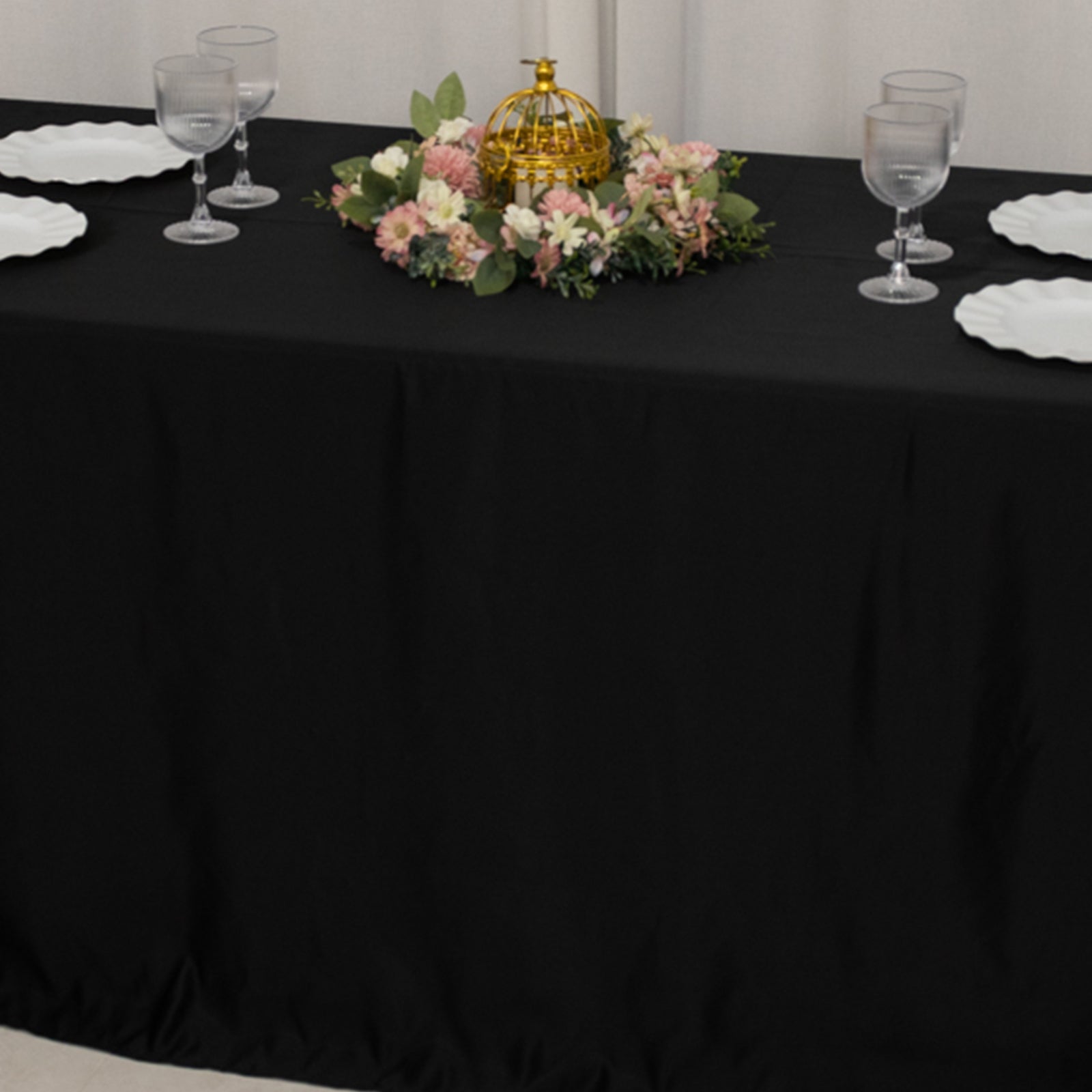 Lamour Satin 90"x132" Rectangle Tablecloth Black - Soft & Silk-Like Seamless Table Cover for Weddings & Parties