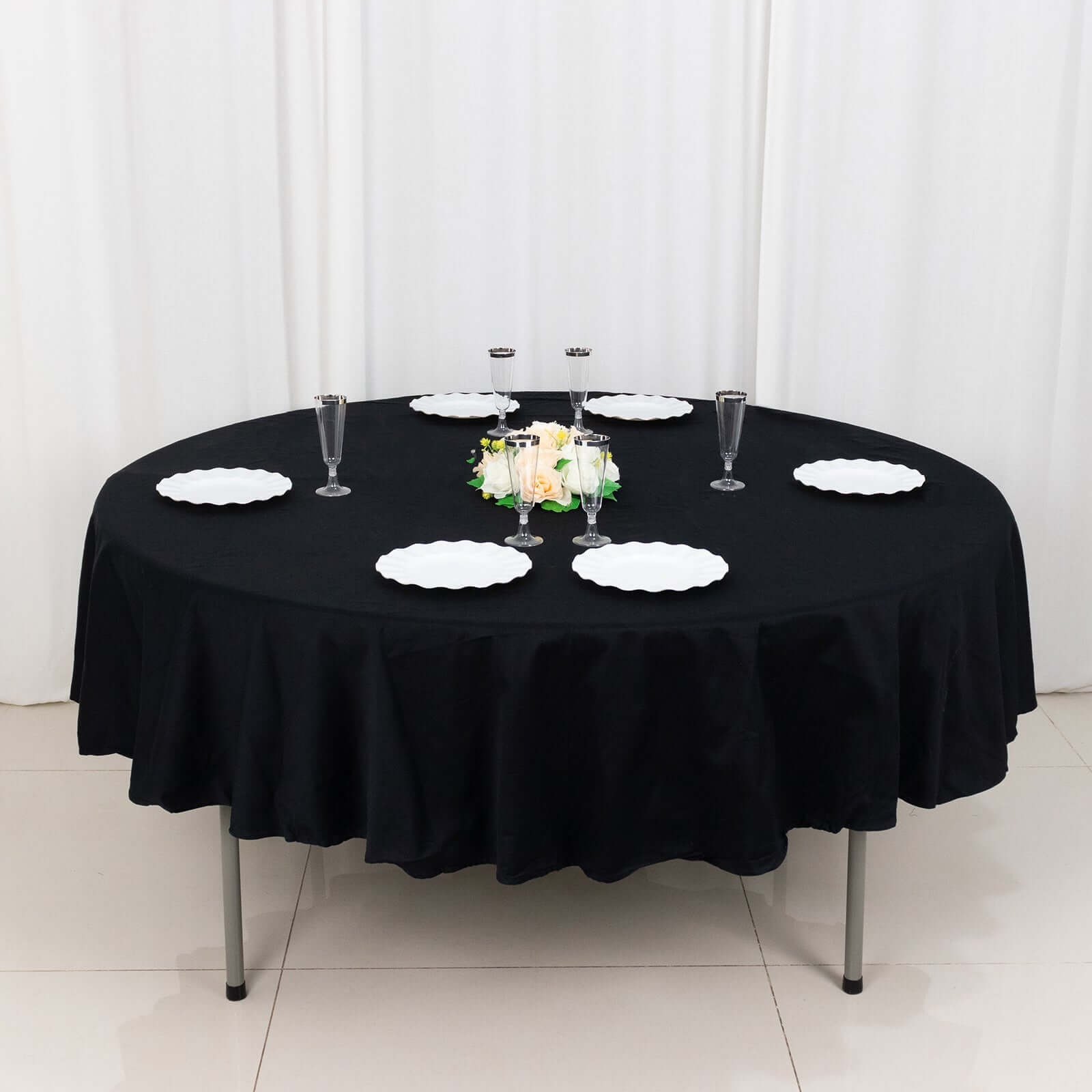100% Cotton 90" Round Tablecloth Black Linen - Soft & Breathable Table Cover