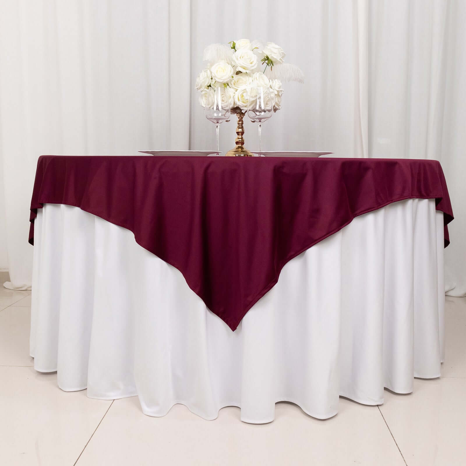 Scuba 70"x70" Table Overlay Square Tablecloth Burgundy - Wrinkle Free & Stain Resistant Table Cover