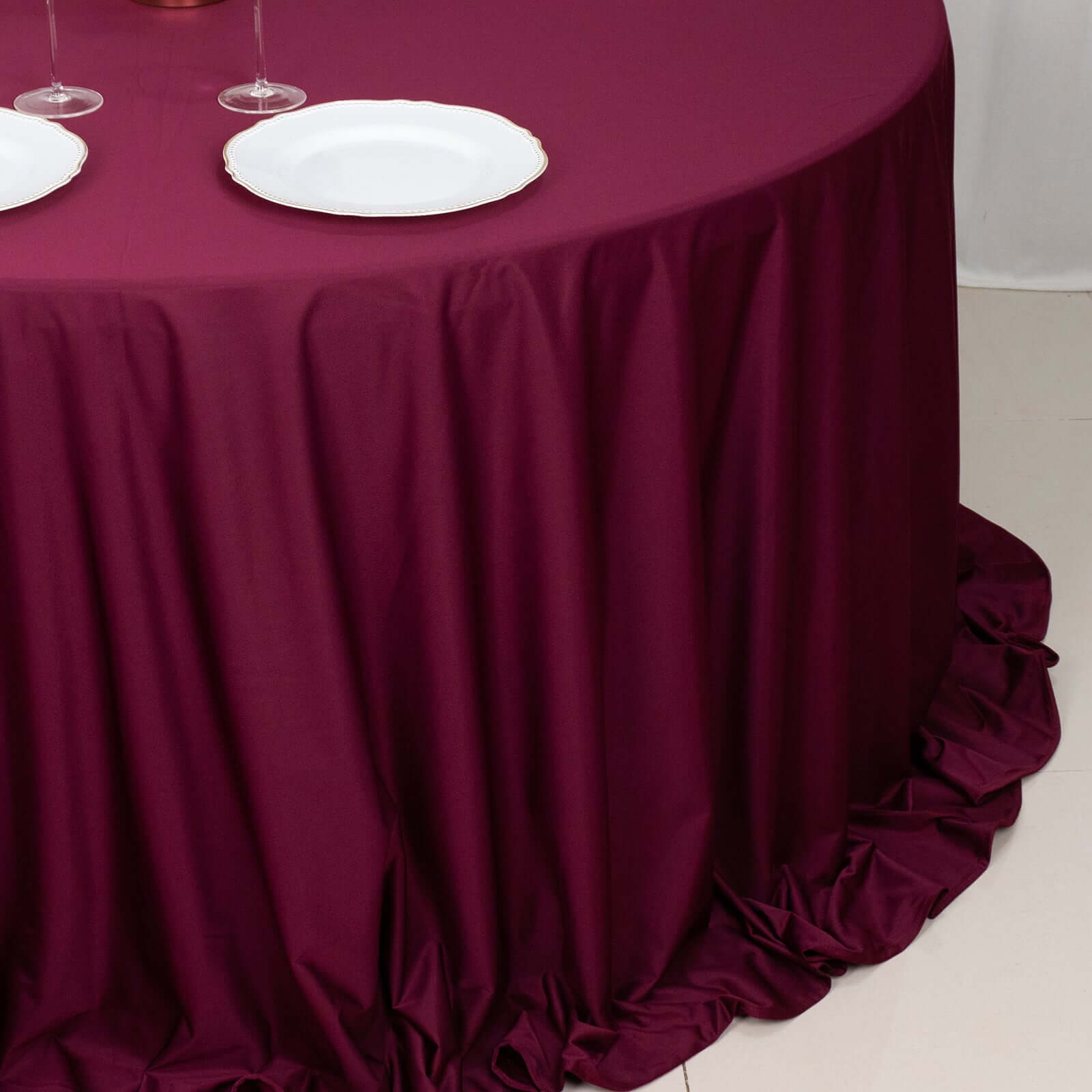 Scuba Round 132" Tablecloth Burgundy - Wrinkle Free & Stain Resistant Seamless Table Cover