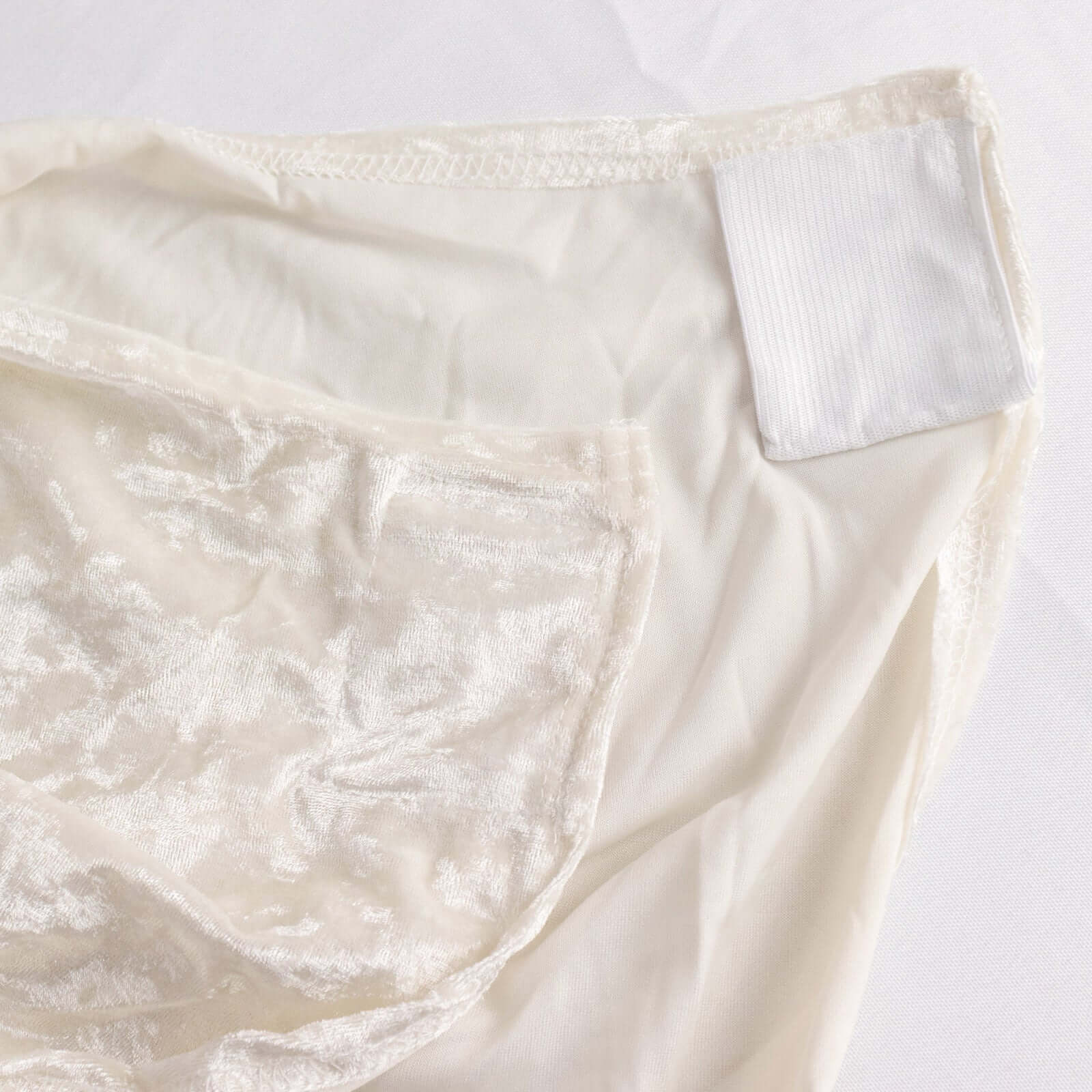 Crushed Velvet Spandex Banquet Chair Cover Fitted Slipcover White - Stretch 190GSM Slipcover with Foot Pockets for Weddings & Events