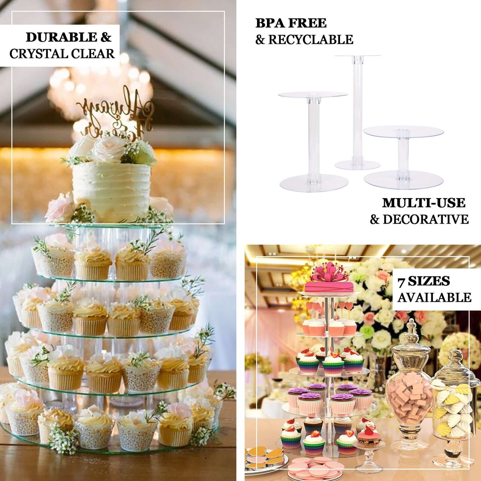 Acrylic Round DIY Cake Stand Plate Clear - Customized Tiered Dessert Display Holder for Treats Appetizers & Snacks 16"