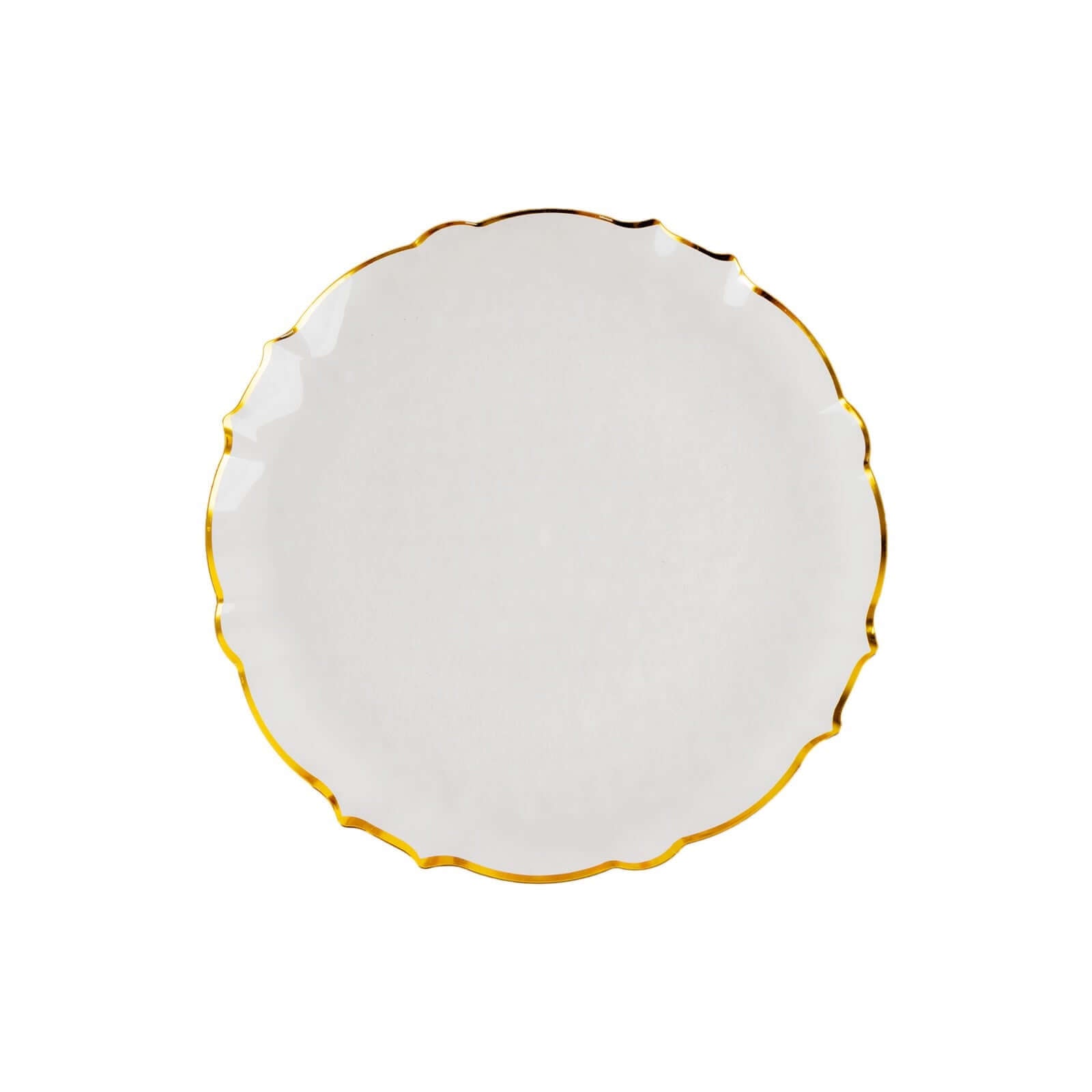 10-Pack Plastic 10" Round Dinner Plates in Clear Sunflower with Gold Scalloped Rim - Disposable Party Plates for Classy Events & Banquets