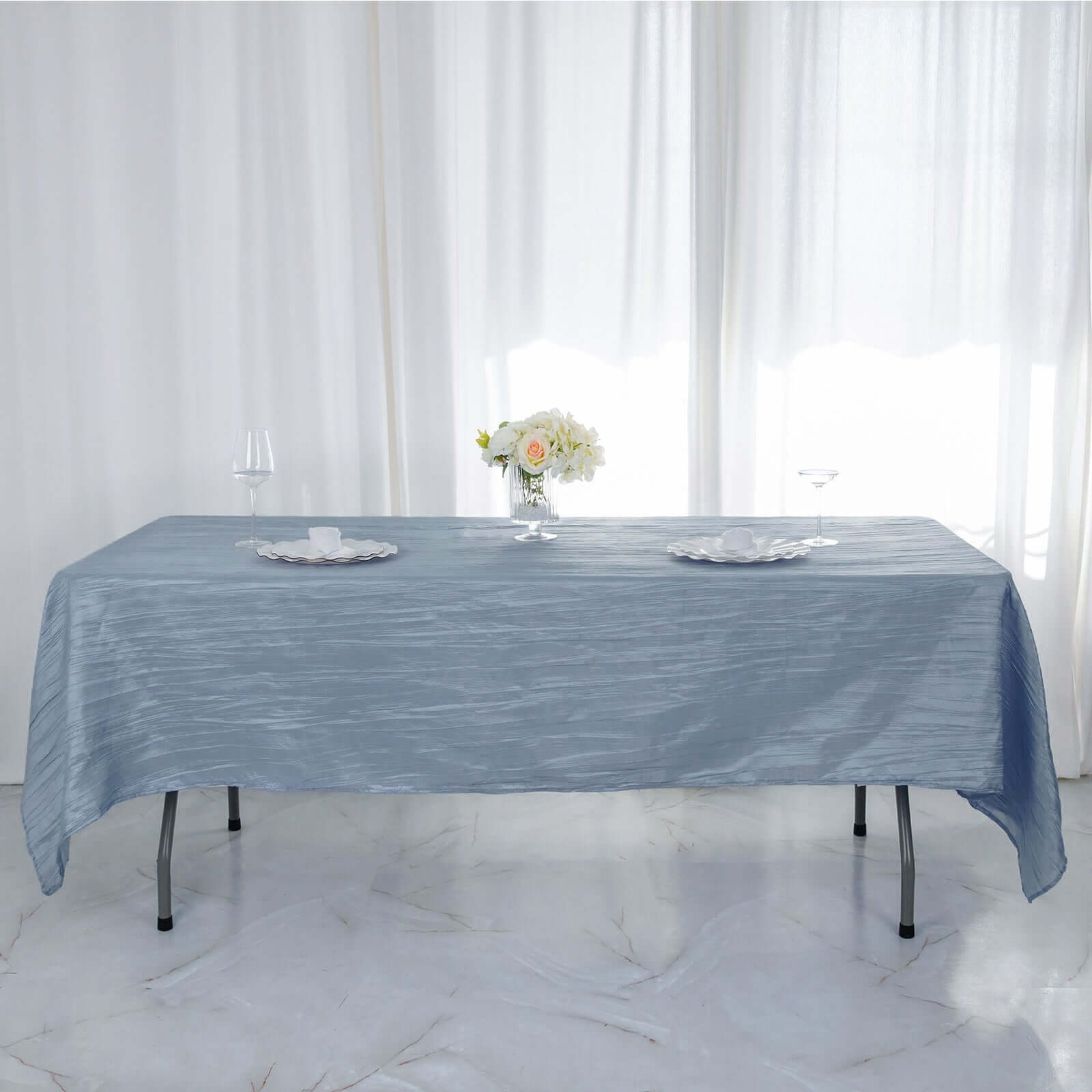 Taffeta 60"x102" Rectangle Tablecloth Dusty Blue - Accordion Crinkle Table Cover