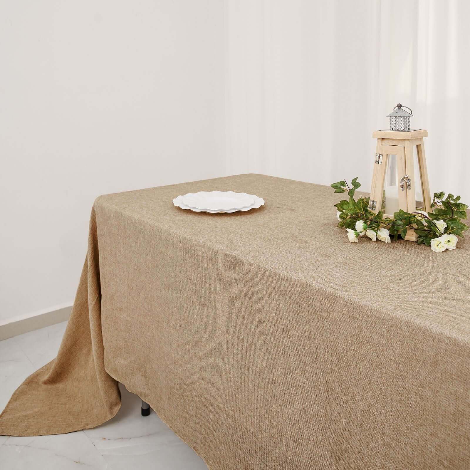 Faux Burlap Jute 60"x102" Rectangle Tablecloth Natural - Rustic Event Table Linen