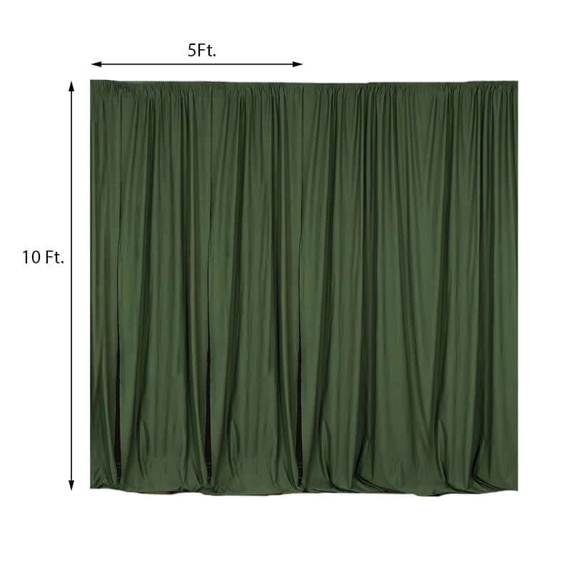 2 Pack Olive Green Scuba Polyester Event Curtain Drapes, Durable Flame Resistant Backdrop Event Panels Wrinkle Free with Rod Pockets - 10ftx10ft