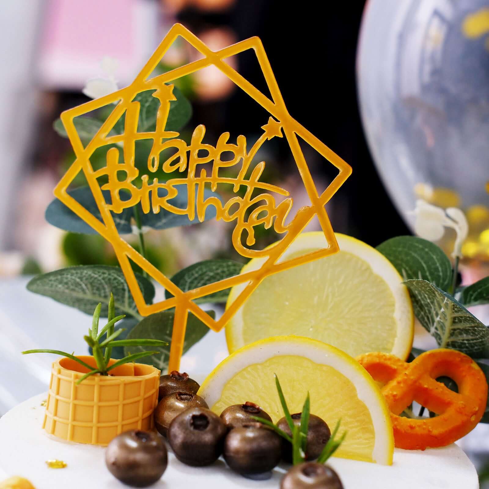 6-Pack Acrylic Happy Birthday Cake Toppers Gold Assorted Styles - Fun Reusable Cake Inserts for DIY Party Decoration Supplies