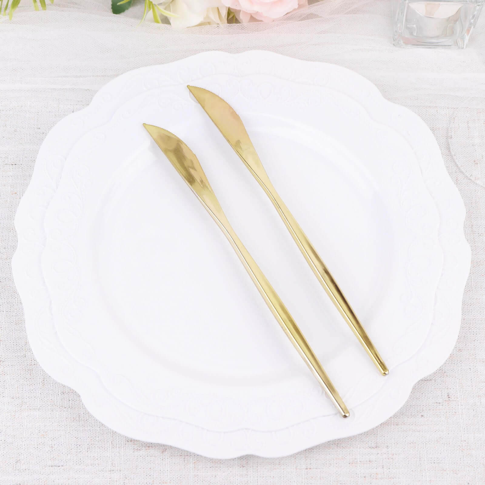 24-Pack Plastic Knives Glossy Gold - Premium Heavy Duty Disposable Flatware Cutlery 8"