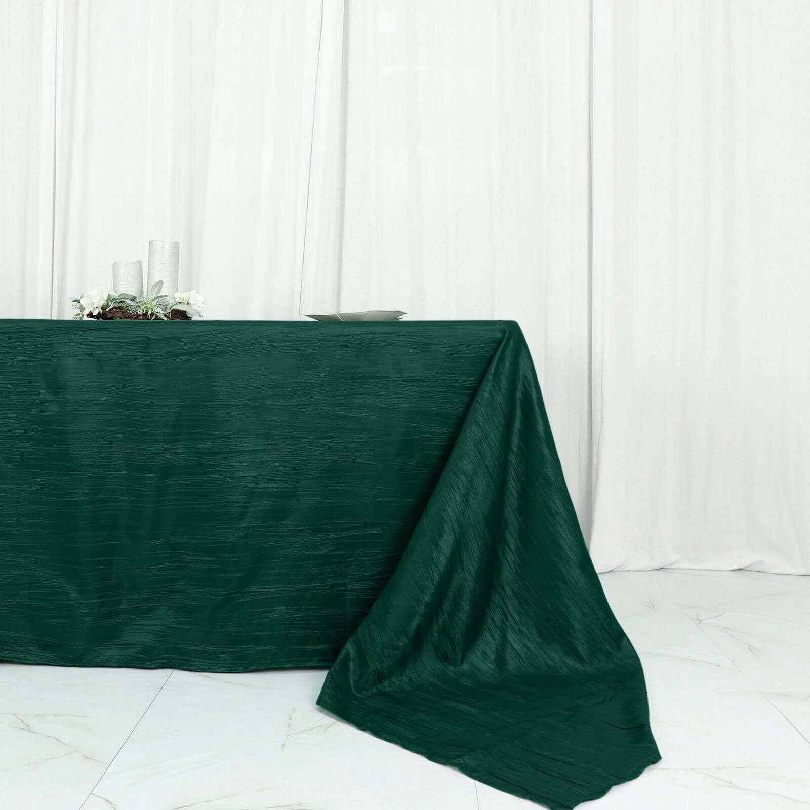 Taffeta 90"x156" Rectangle Tablecloth Hunter Emerald Green - Accordion Crinkle Seamless Table Cover