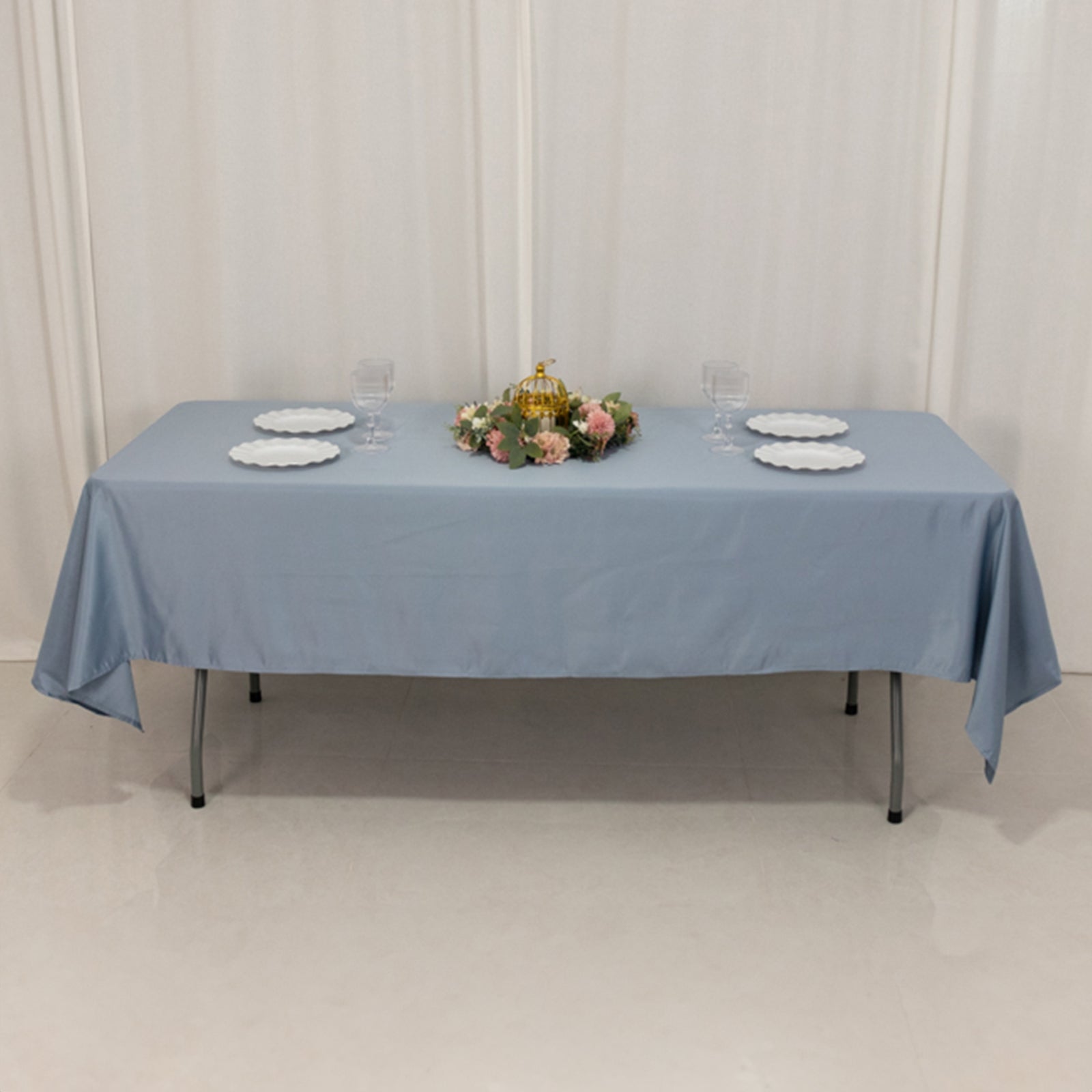 Lamour Satin 60"x102" Rectangle Tablecloth Dusty Blue - Durable & Silky Soft Feel Table Cover
