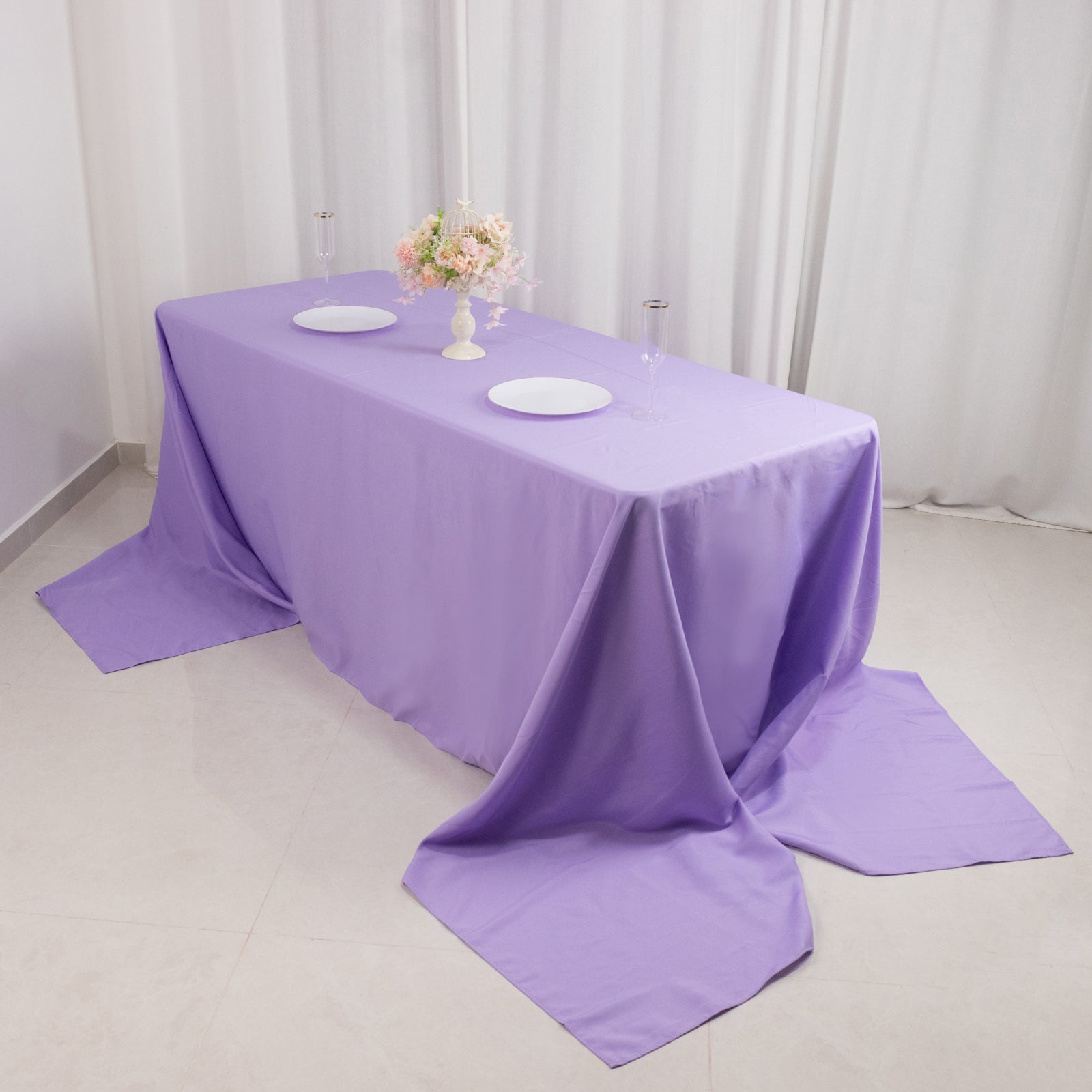 Premium Polyester 90"x156" Rectangle Tablecloth Lavender Lilac - Seamless 220GSM Stain-Resistant Table Cover