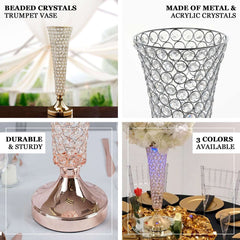 2-Pack Crystal Beaded Trumpet Vase Set Gold - Table Centerpiece for Weddings and Events 32"