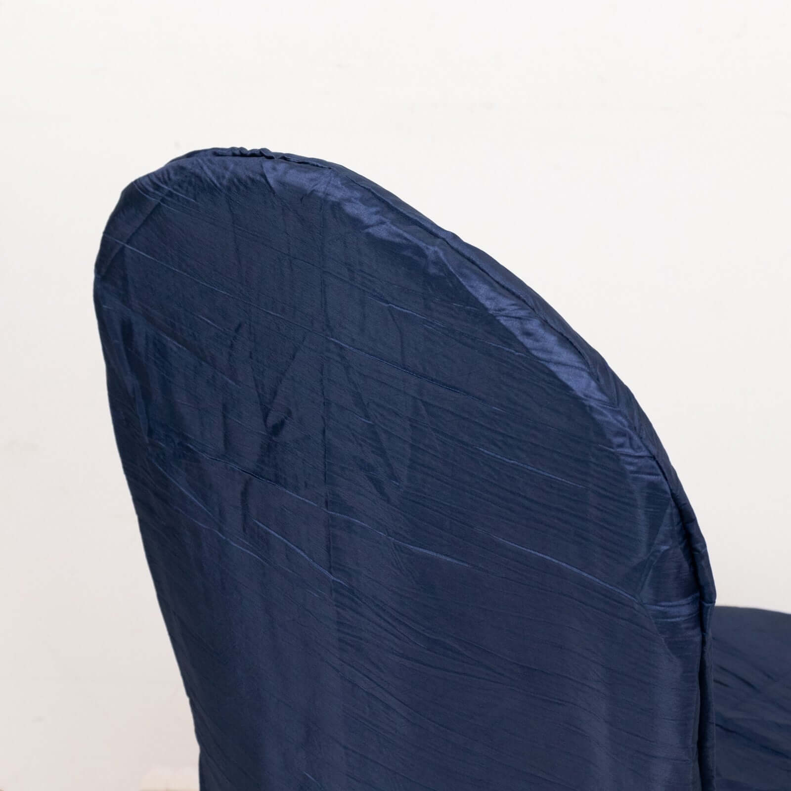 Crinkle Crushed Taffeta Chair Cover for Banquet Chairs Navy Blue - Reusable Slipcover