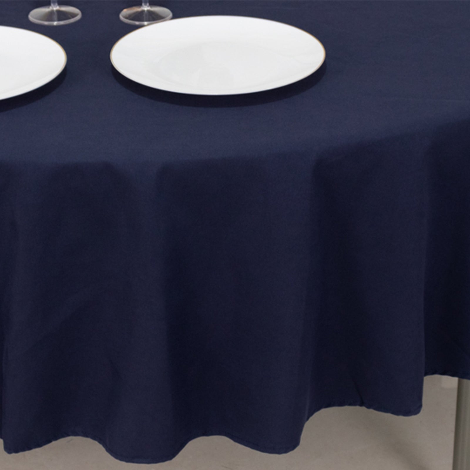 Cotton Blend 90" Round Tablecloth Navy Blue - Wrinkle-Resistant Table Cover