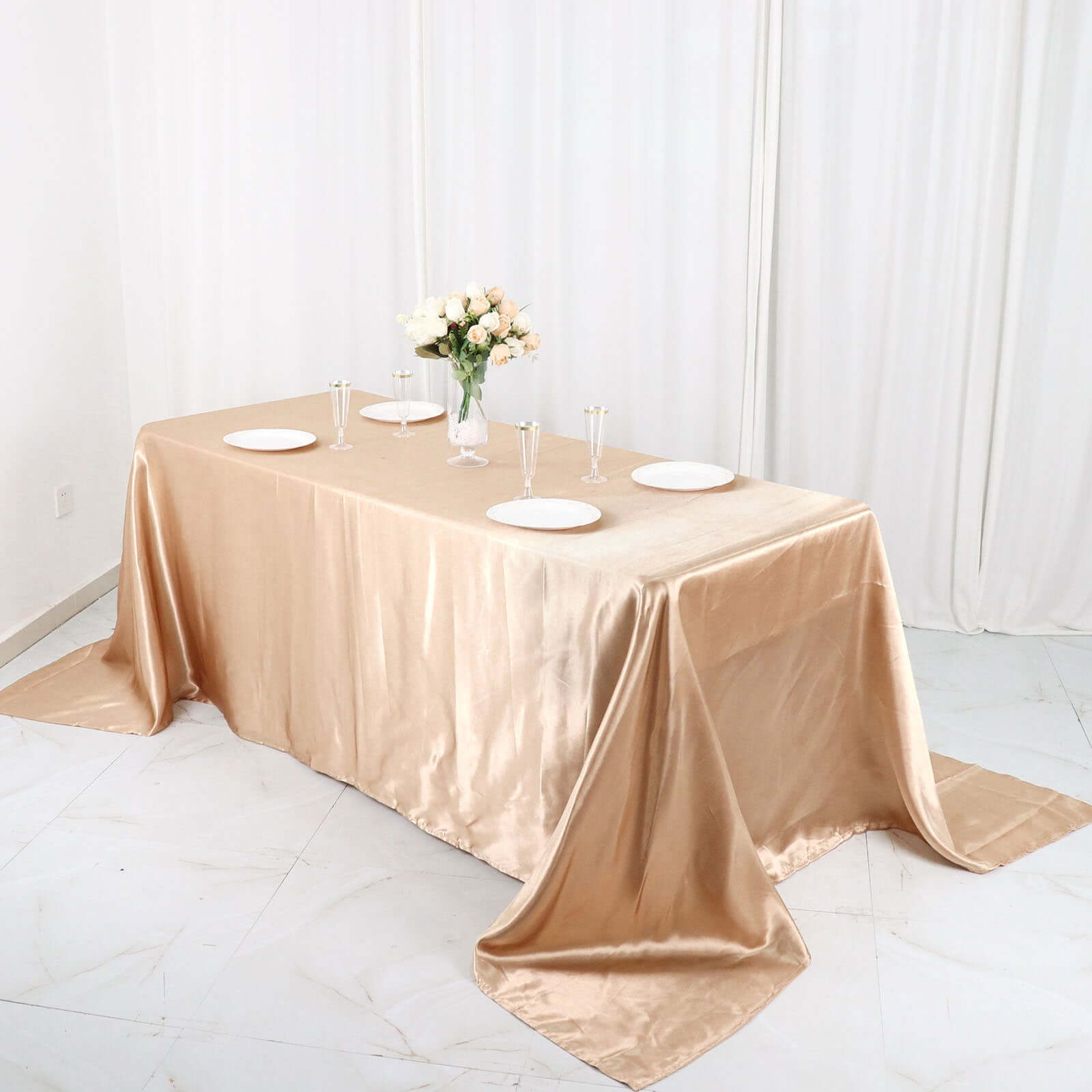 Satin Rectangular 90"x132" Tablecloth Nude - Seamless Table Cover