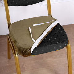 Velvet Chair Cushion Protector Stretch with Tie for Dining Chairs Olive Green - Durable Cover for Formal Gatherings