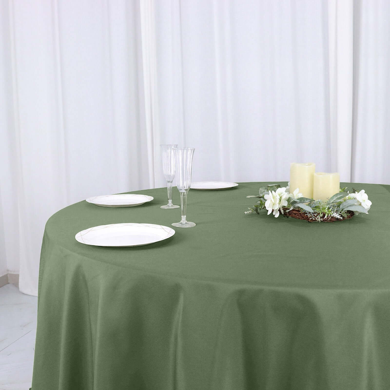 Polyester 132" Round Tablecloth Olive Green - Seamless Chic Table Cover
