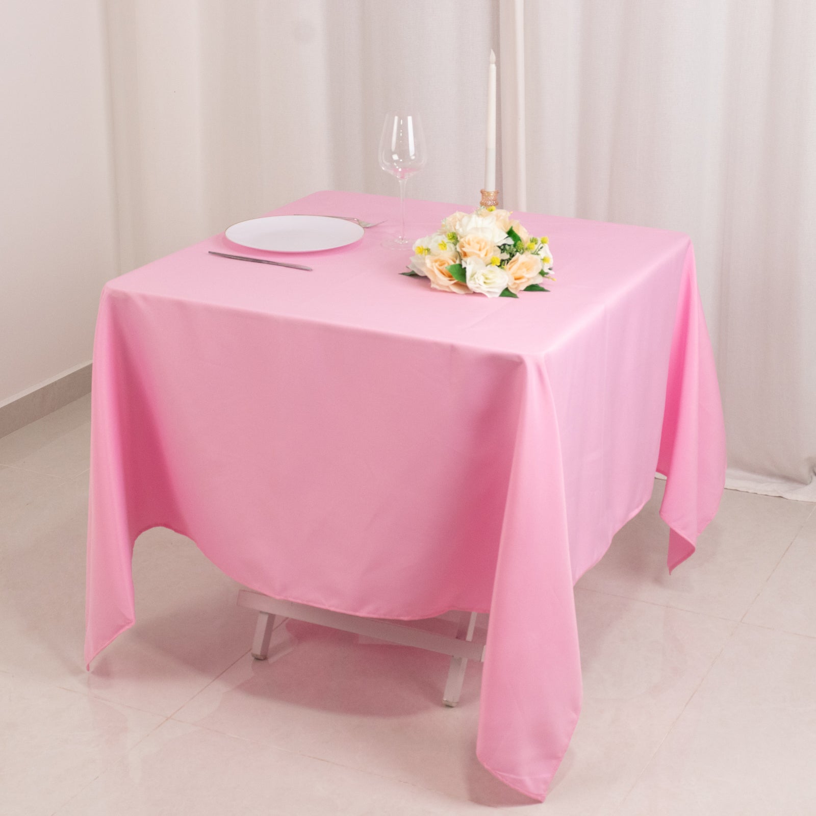 Premium Polyester Square Tablecloth 70"x70" Pink 220GSM Wrinkle-Resistant Table Cover