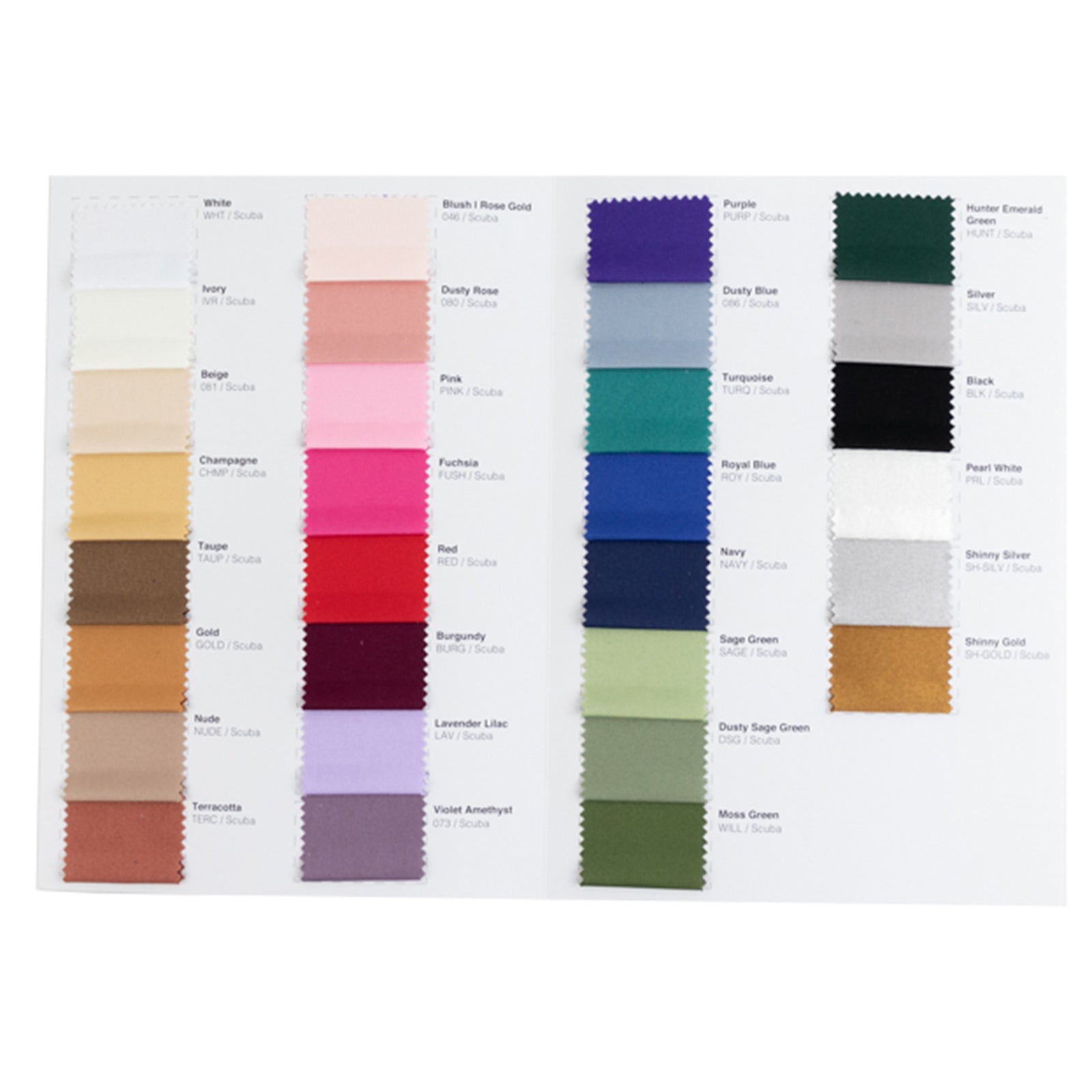 Scuba Polyester Fabric Sample Book - 30 Colors, High-Quality Swatches for Upholstery, Sewing and Craft Projects