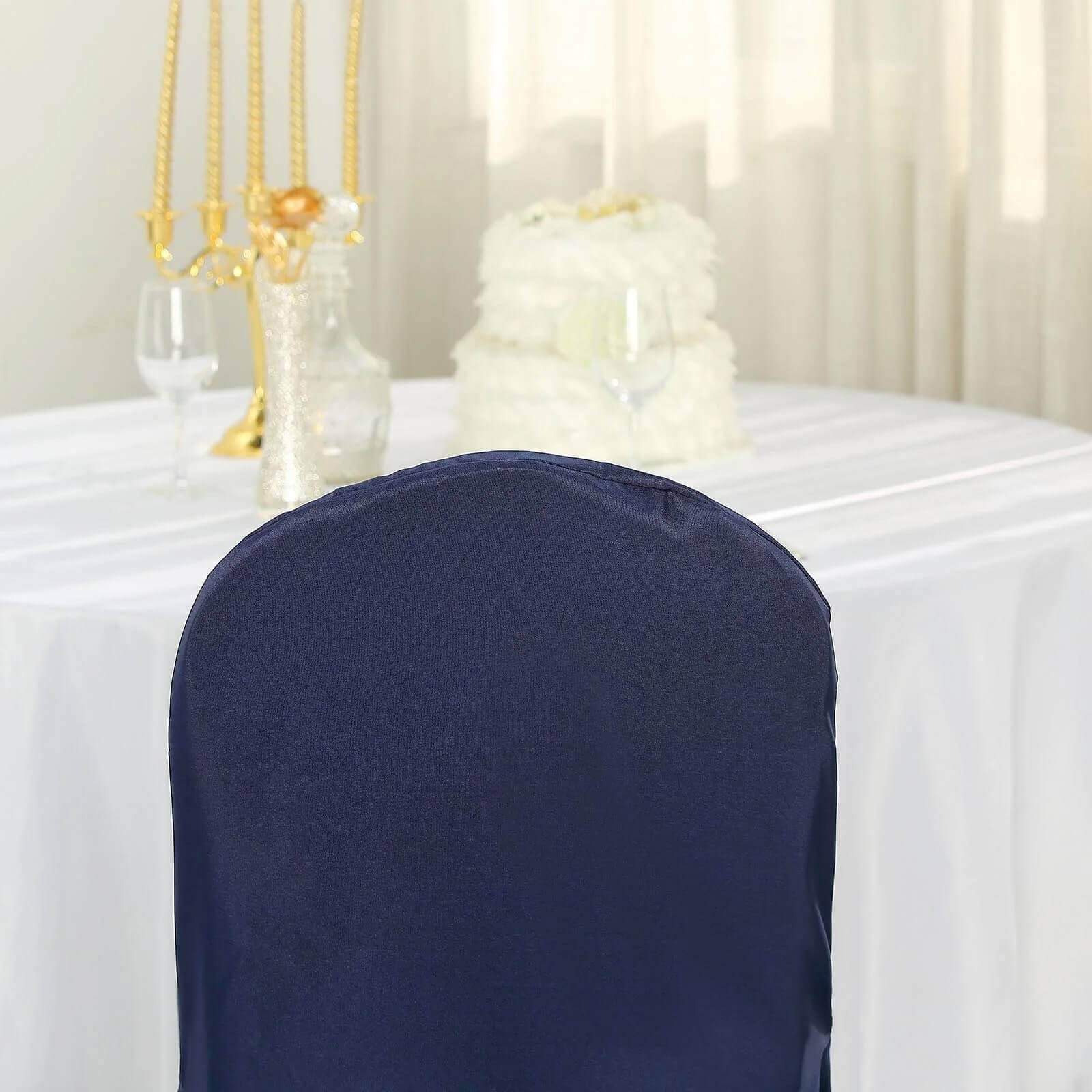 10 Pack Polyester Chair Cover for Banquet Chairs Navy Blue - Stain-Resistant Reusable Slip-On Slipcover