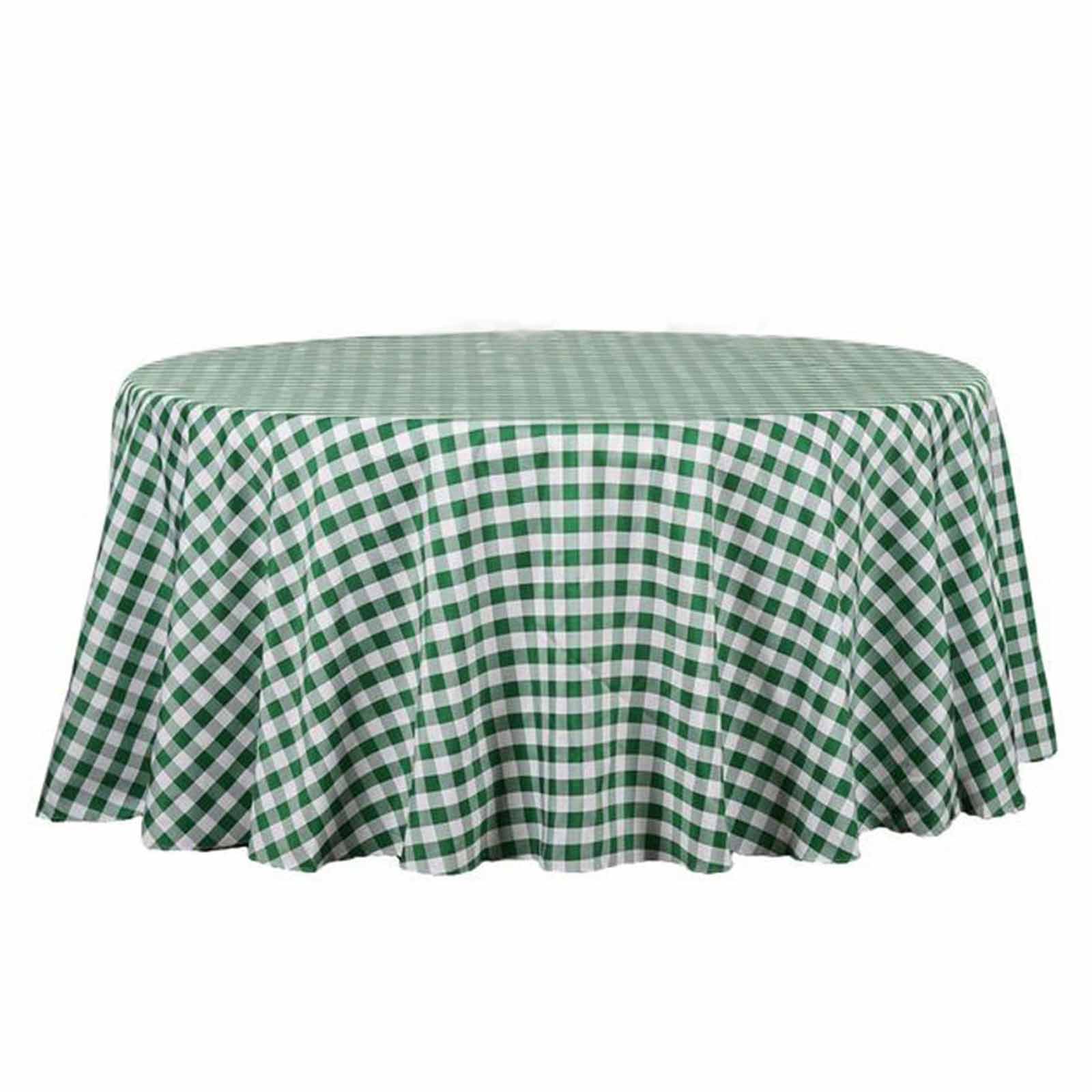 Polyester 108" Round Tablecloth White/Green - Checkered Buffalo Plaid Table Cover