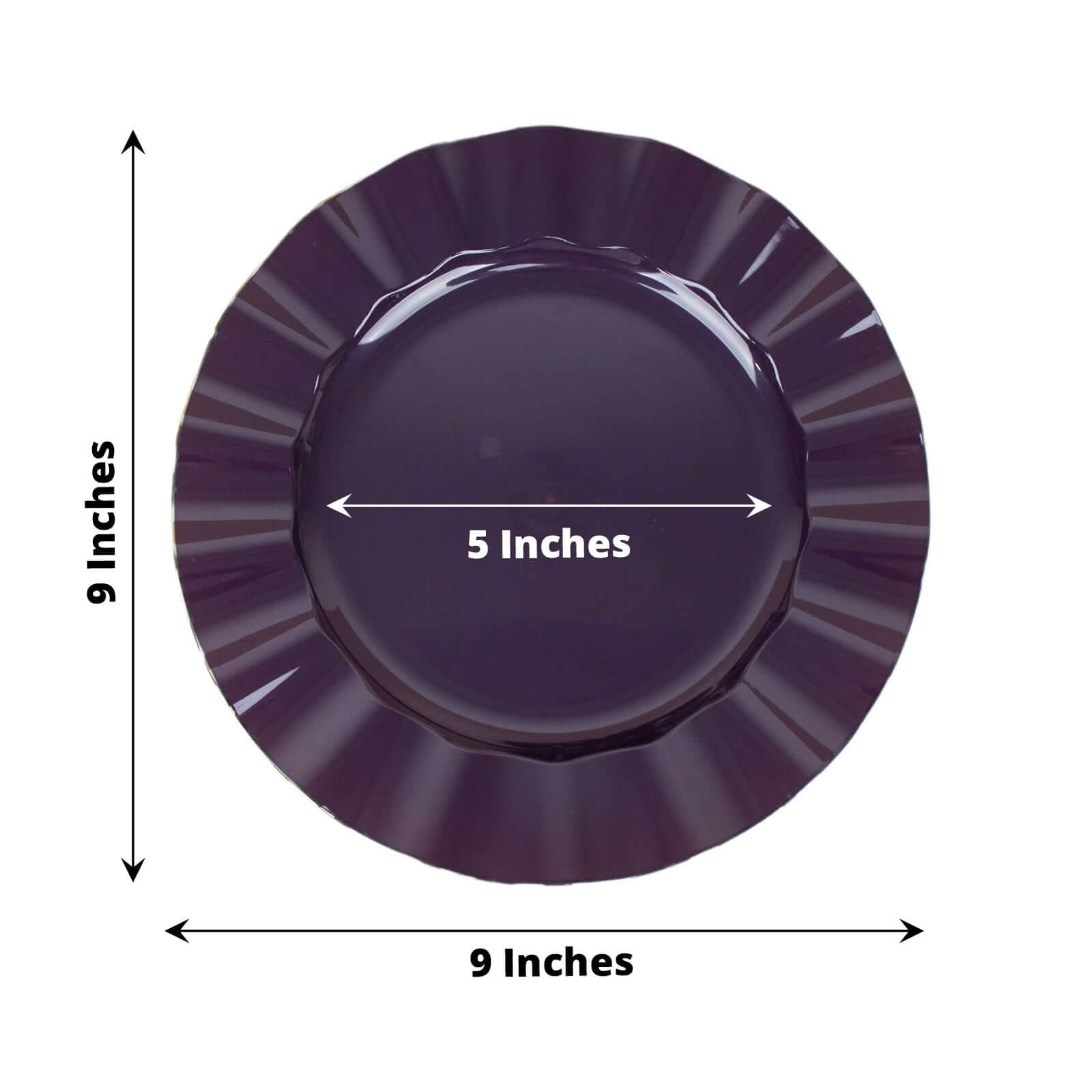 10-Pack Plastic 9" Round Dinner Plates in Purple Ruffled Rim with Gold Edging - Sturdy Disposable Dinnerware