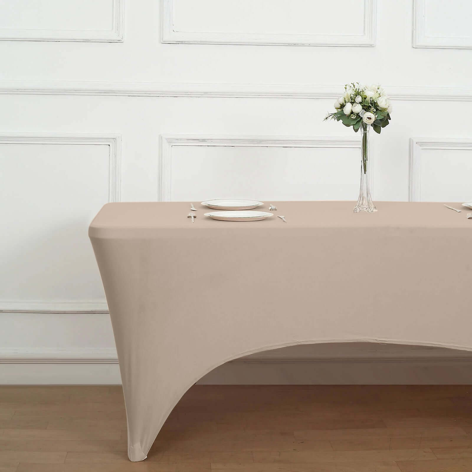 Stretch Spandex 96"x30" Rectangle Table Cover Nude - Durable Form-Fitting Tablecloth
