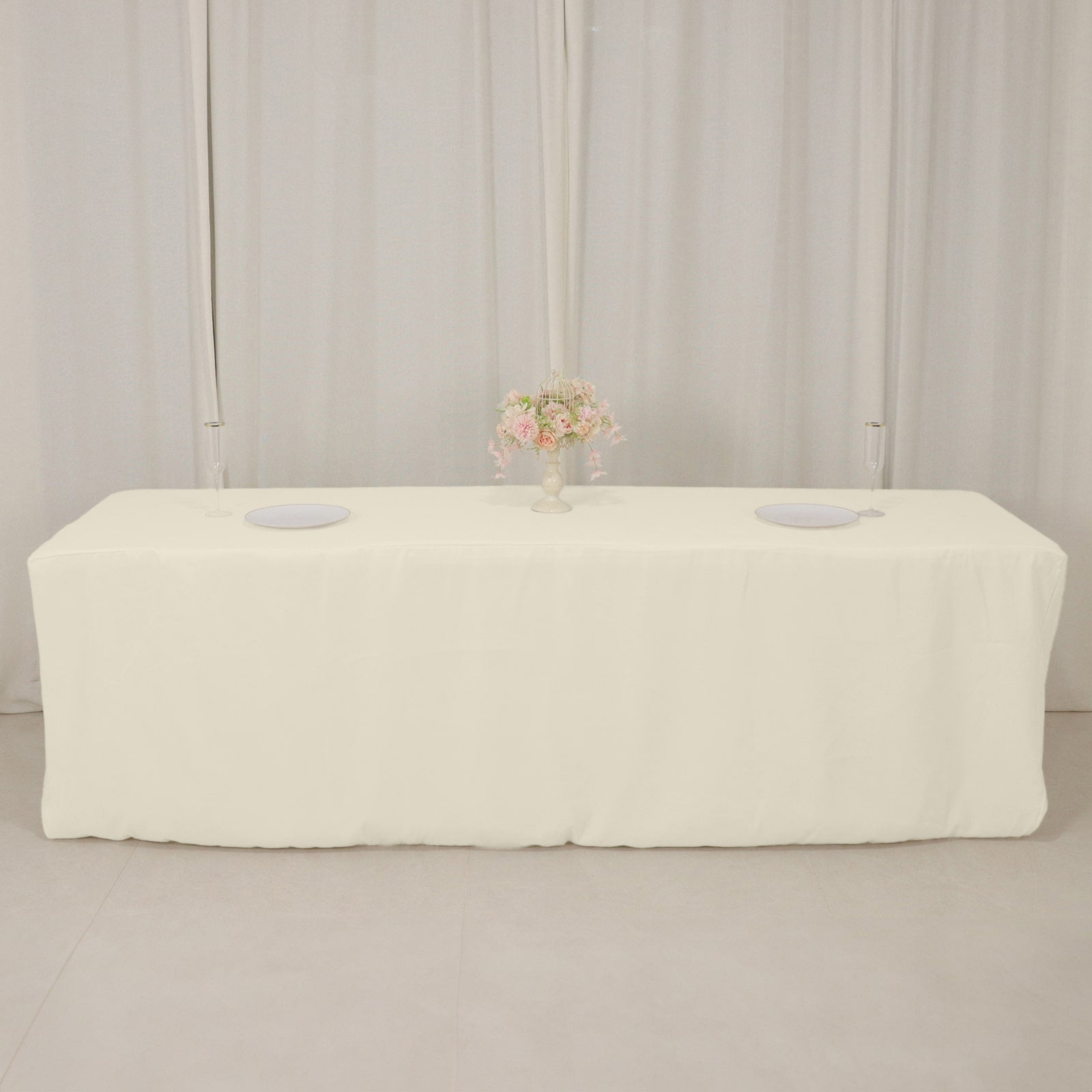Premium Polyester 8ft Rectangle Tablecloth Ivory Durable Fitted 220GSM Table Cover