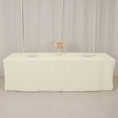 Premium Polyester 8ft Rectangle Tablecloth Ivory Durable Fitted 220GSM Table Cover