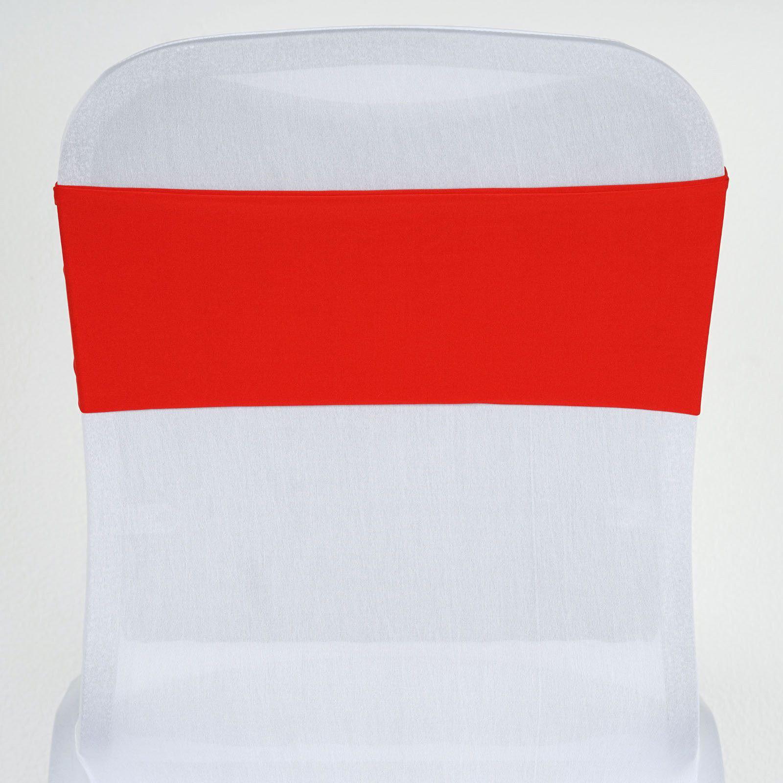 5 Pack Stretch Spandex Chair Sashes Red - Fitted Finish Two Ply Heavy Duty Chair Bands 5"x12"
