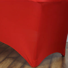 Stretch Spandex 6ft Rectangle Tablecloth Red - Durable Form-Fitting Table Cover