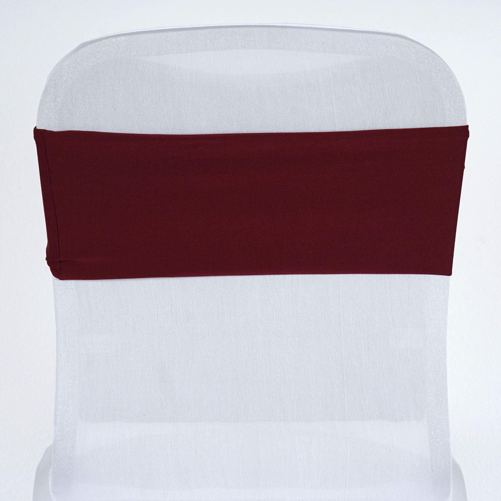 5 Pack Stretch Spandex Chair Sashes Burgundy - Fitted Finish Two Ply Heavy Duty Chair Bands 5"x12"