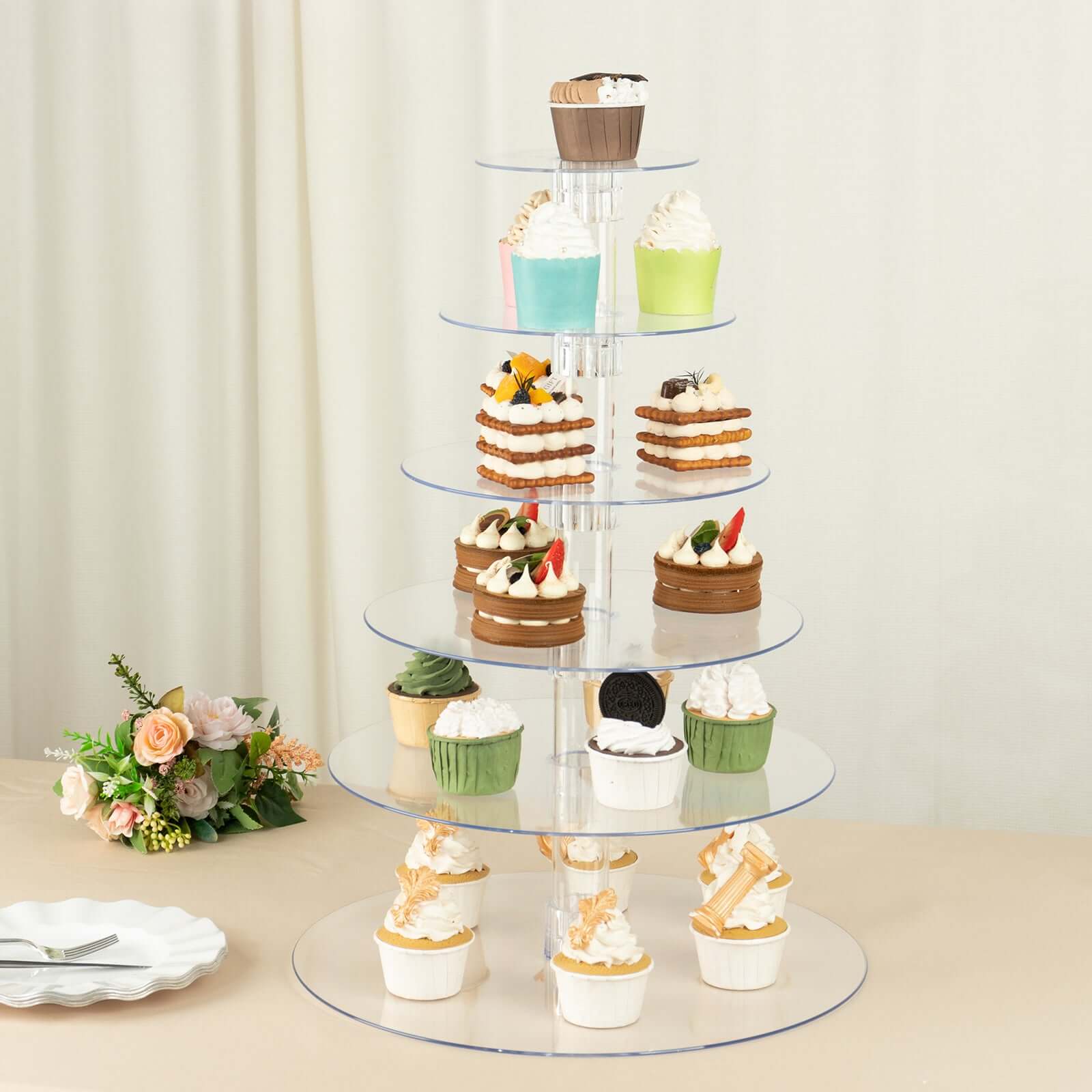 6-Tier Acrylic Round Cupcake Stand Clear for Special Events & Catering Displays 22"