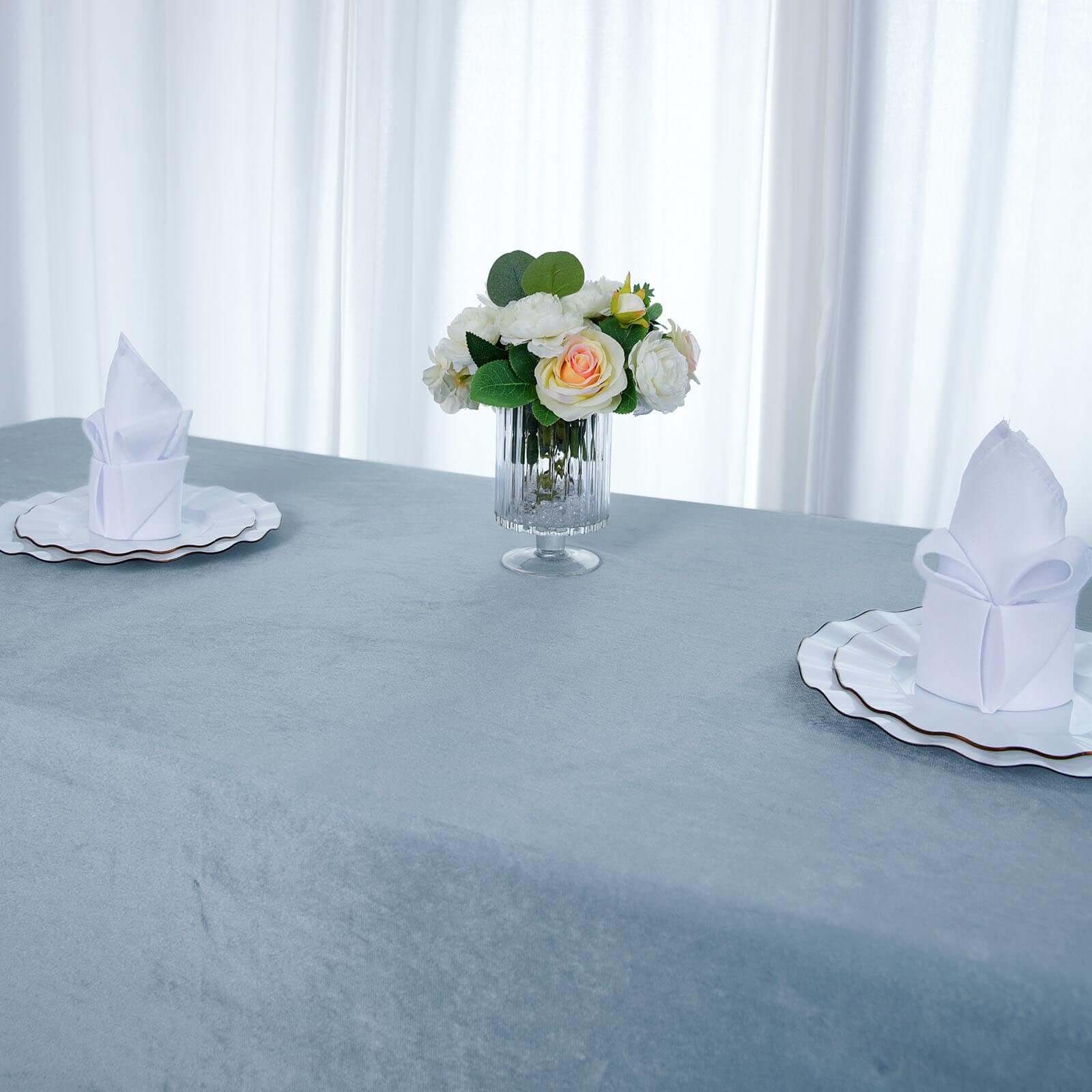 Premium Velvet 90"x156" Rectangle Tablecloth Dusty Blue - Reusable Soft & Seamless Table Cover