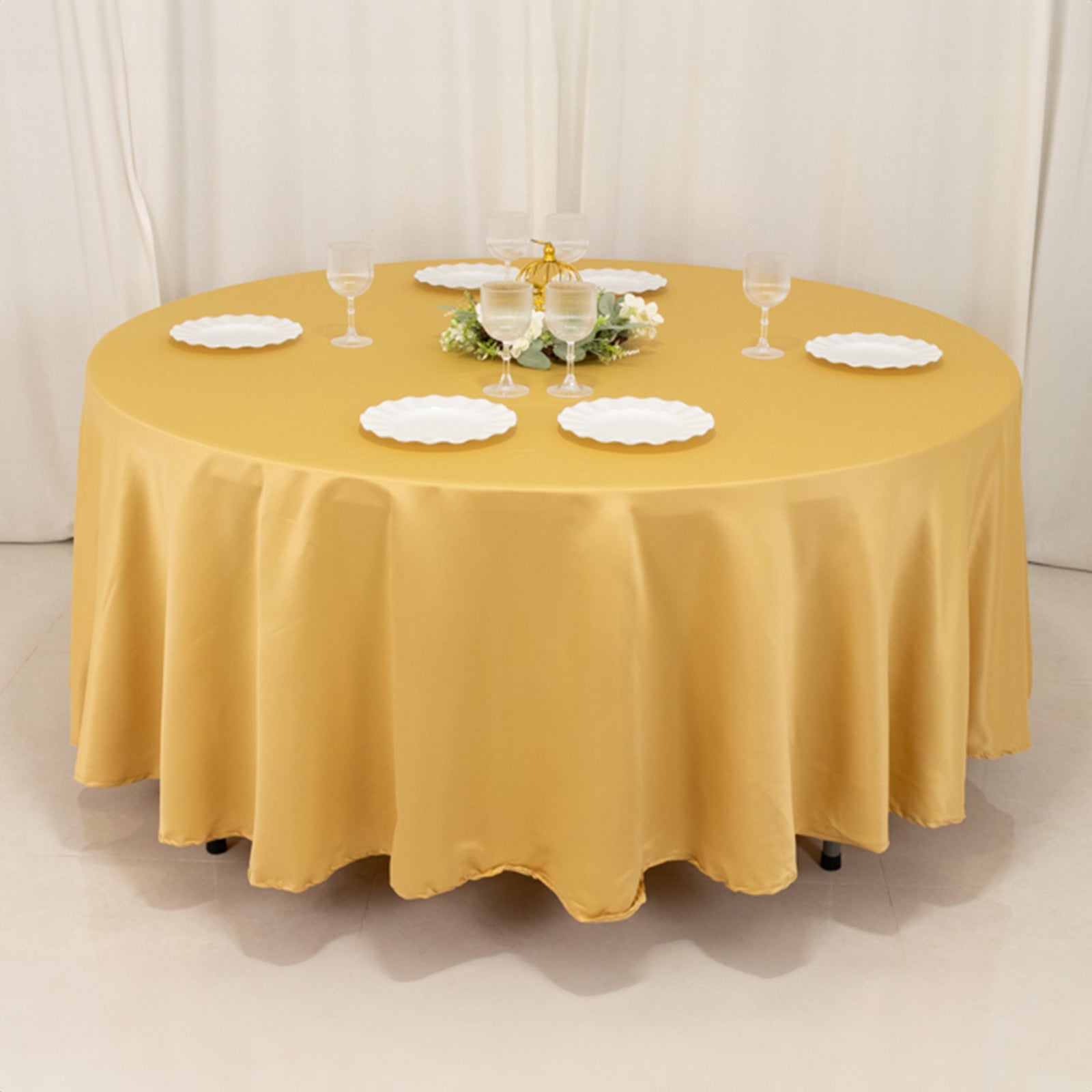 Lamour Satin 108" Round Tablecloth Champagne - Durable & Silk-Like Table Cover
