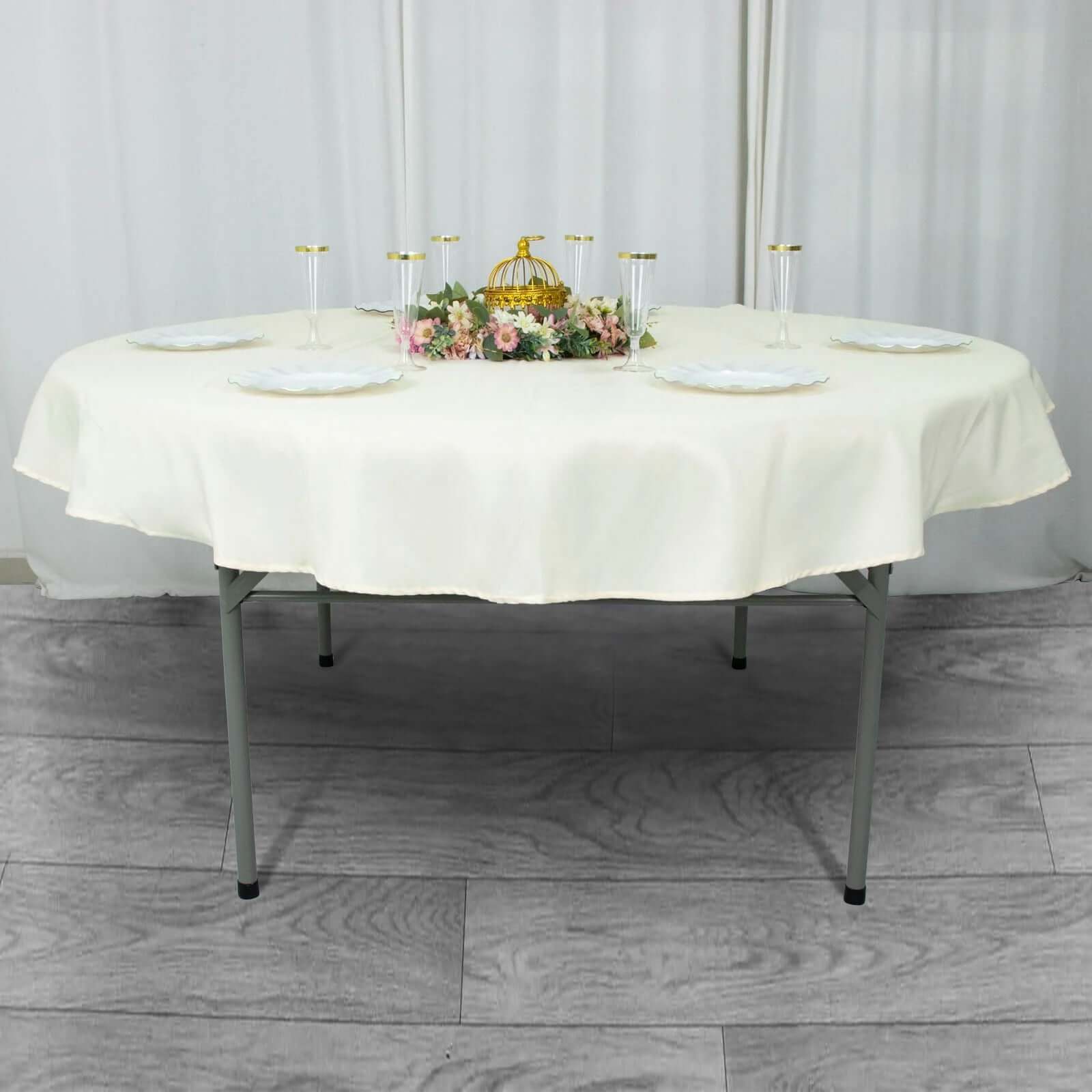 Premium Polyester 70" Round Tablecloth Ivory - Stain and Wrinkle-Resistant 220GSM Table Cover