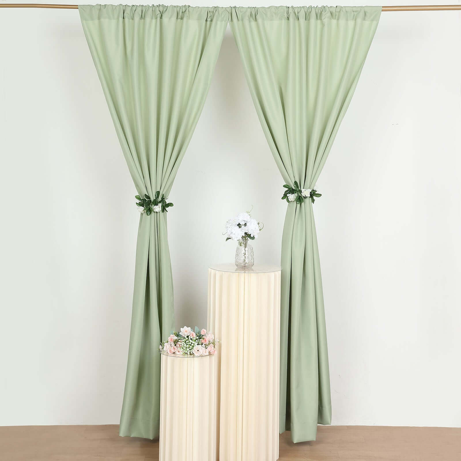 2 Pack Sage Green Polyester Event Curtain Drapes, 10ftx8ft Backdrop Event Panels With Rod Pockets 130 GSM