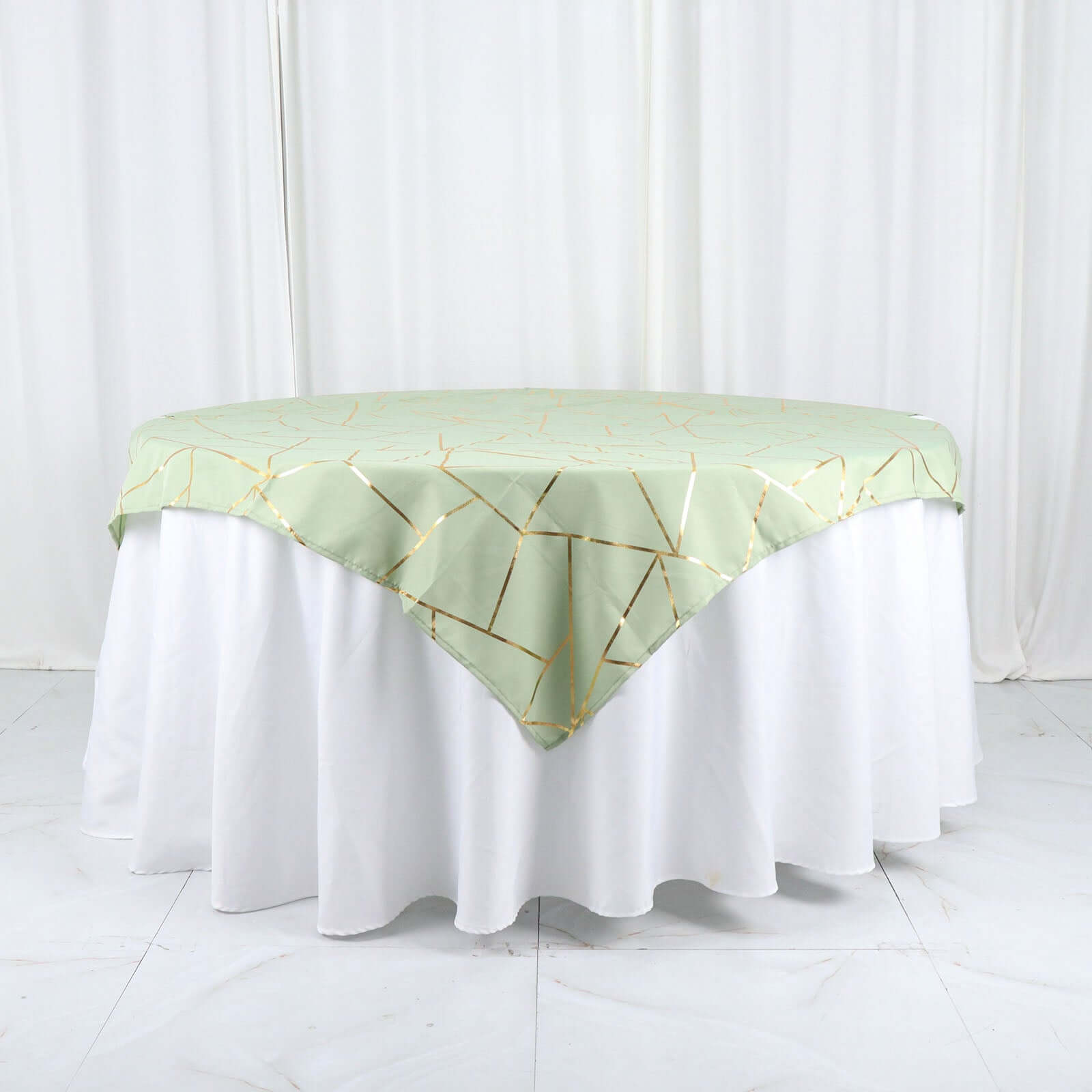 Polyester 54"x54" Table Overlay Square Tablecloth Sage Green with Gold Foil Geometric Pattern - Wrinkle-Resistant & Durable for Stylish Settings