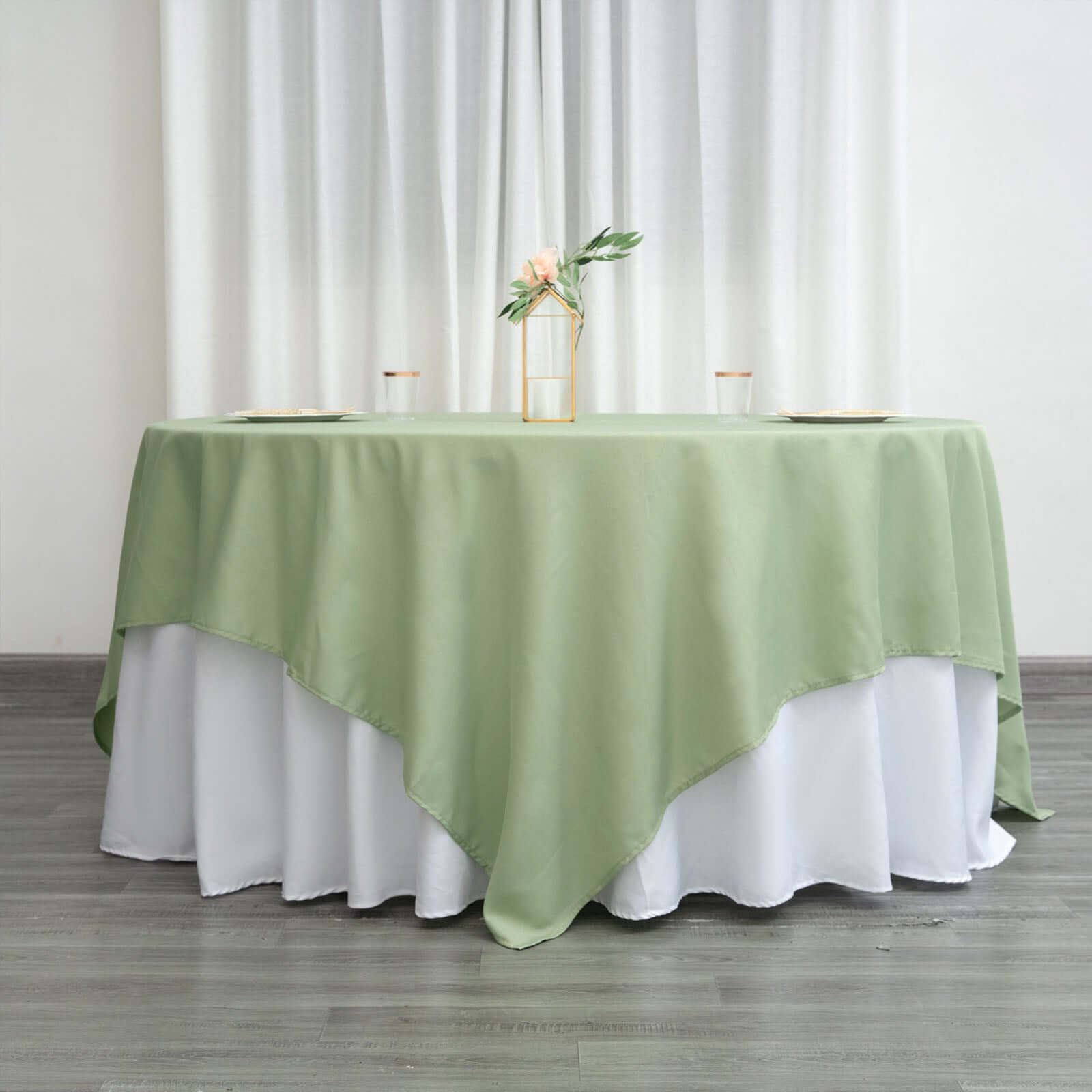 Polyester 90"x90" Table Overlay Square Tablecloth Sage Green - Wrinkle-Resistant & Durable Table Cover