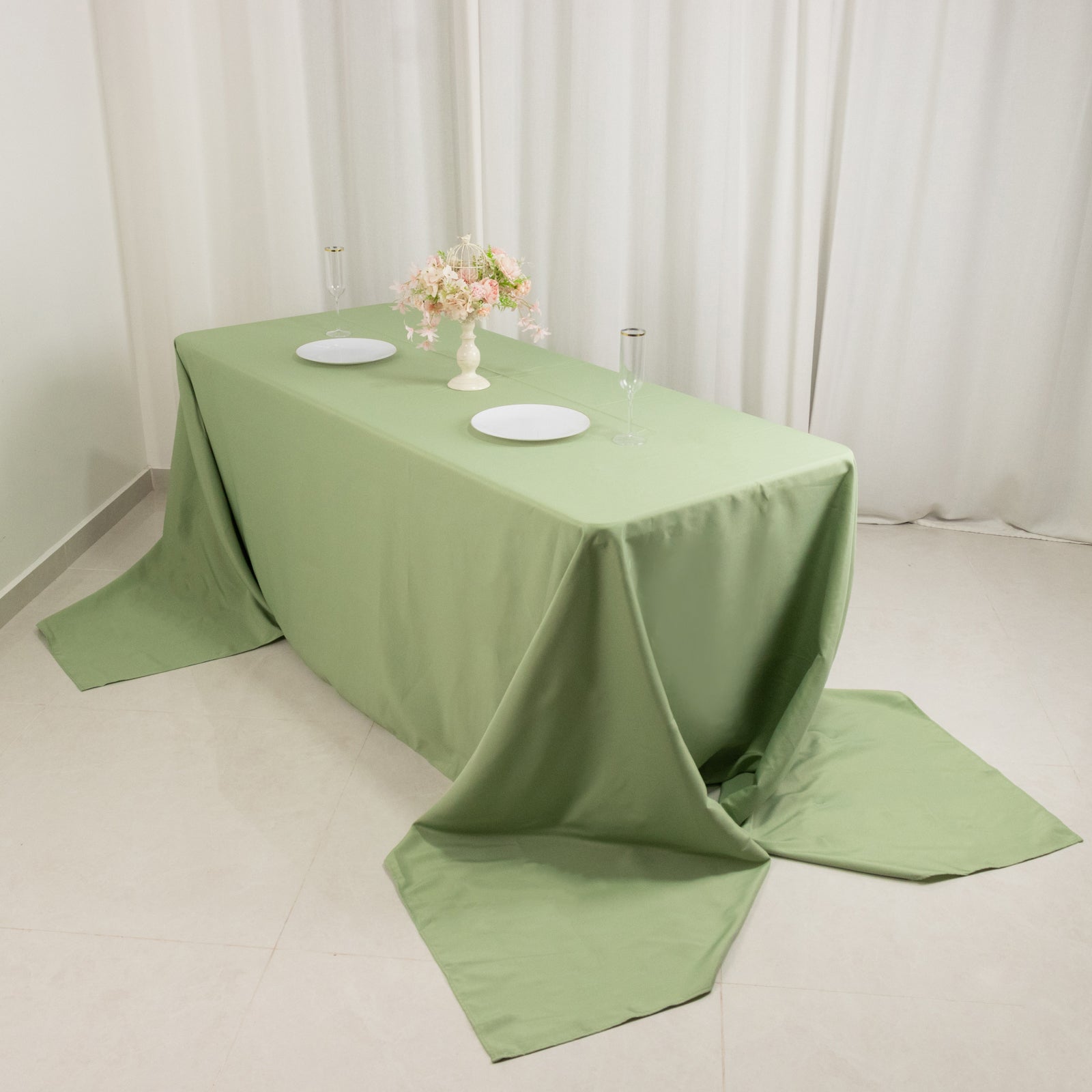 Premium Polyester 90"x156" Rectangle Tablecloth Sage Green - Seamless 220GSM Stain-Resistant Table Cover