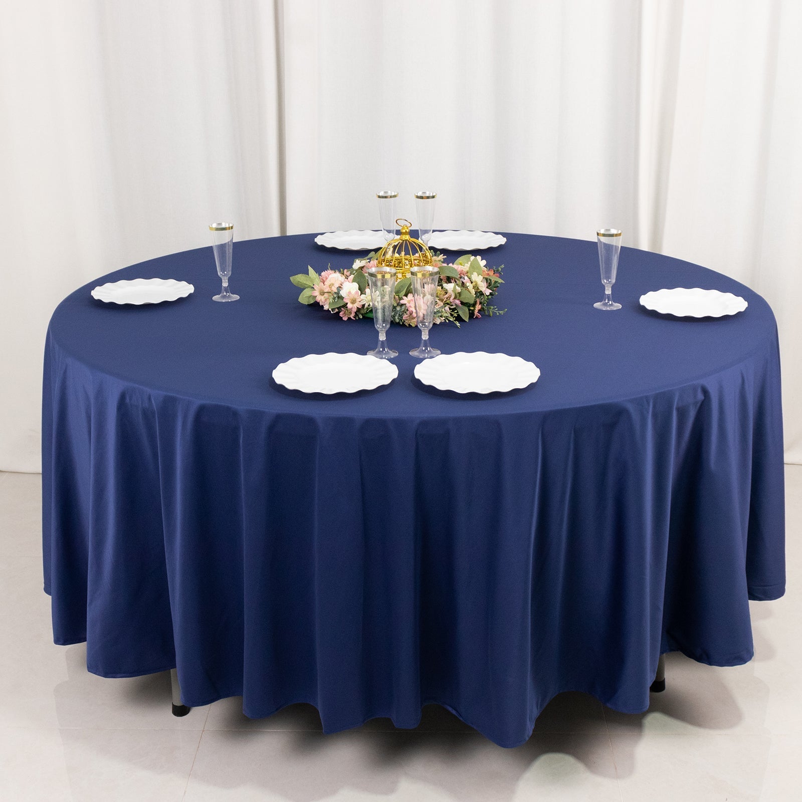 Scuba Round 108" Tablecloth Navy Blue - Wrinkle Free & Stain Resistant Table Cover